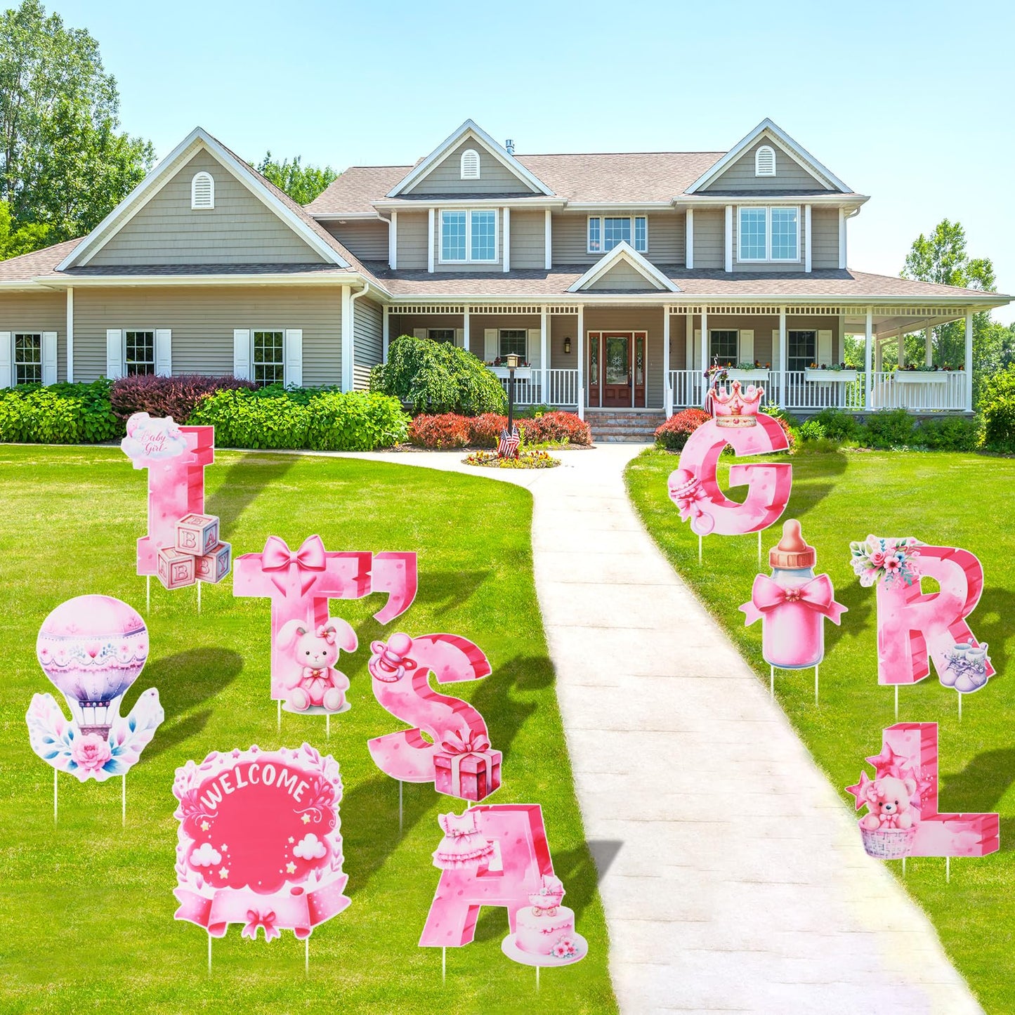 EASY JOY 10PCS Its A Girl Yard Sign with Stakes Pink It's A Girl Baby Shower Yard Sign for Gender Reveal Outdoor Garden Lawn Party