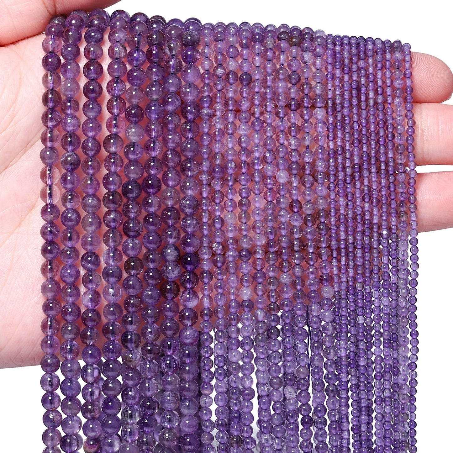 Songxi 180pcs 2mm Amethyst Natural Round Stone Beads for Jewelry Making, Smooth Loose Small Gemstone Beads for Bracelets Necklace, Chakra Stones with Energy Power