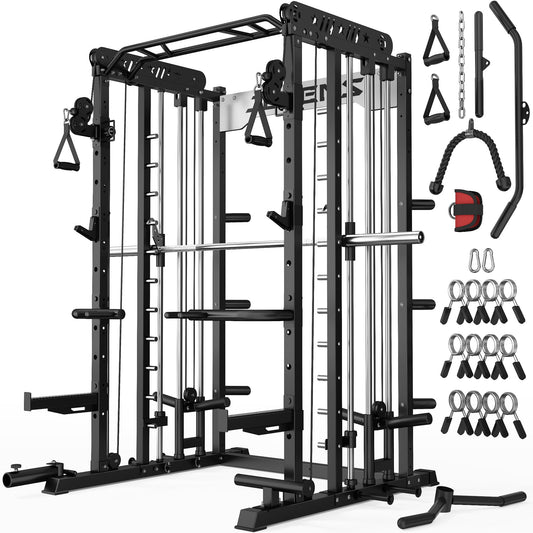 JELENS Smith Machine for Home Gym, Multi-Function M12 Power Cage, Squat Rack with Smith Bar and More Attachment (Black, M12 Smith Machine)