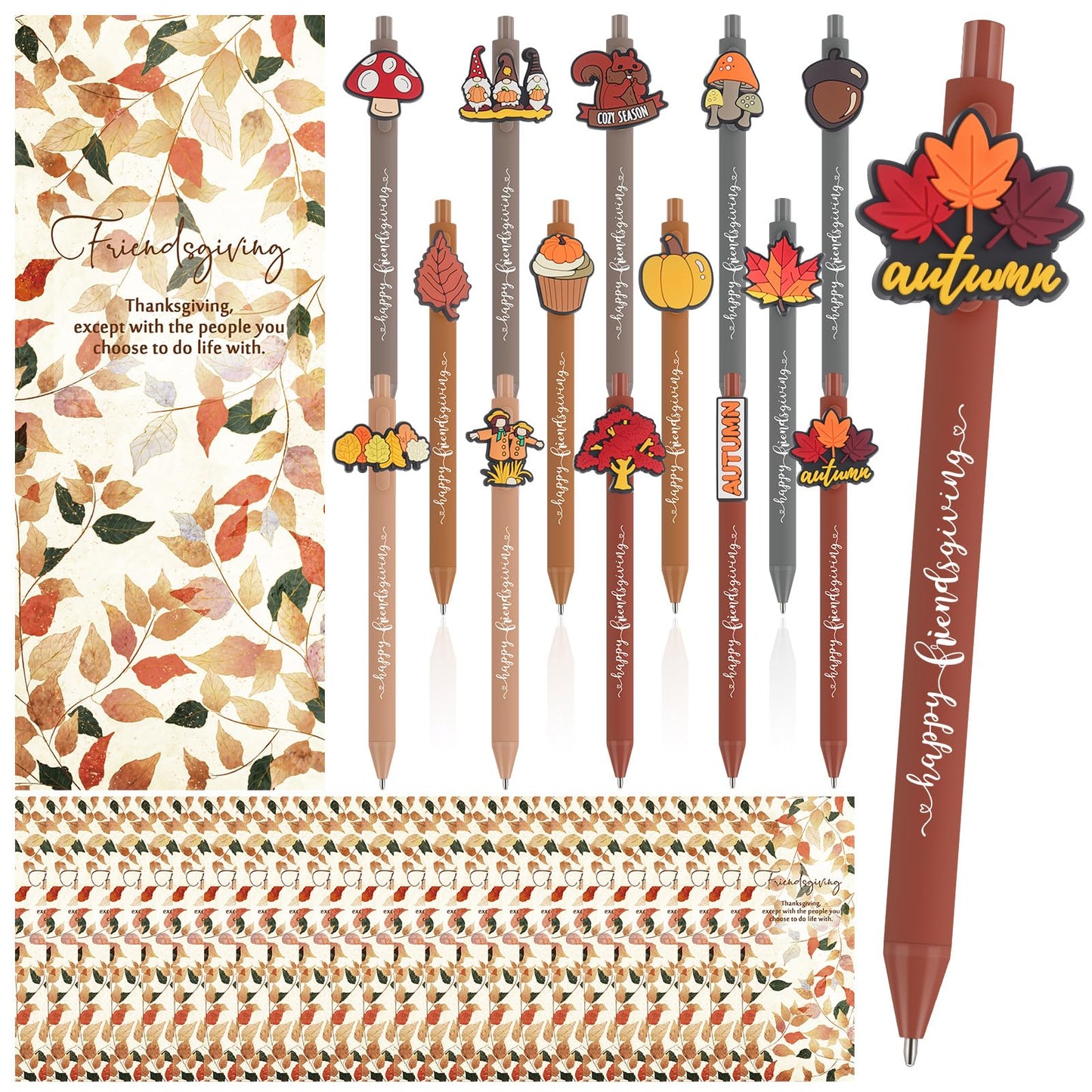 Ctosree 20 Sets Friendsgiving Party Favors Bulk Thanksgiving Fall Pens with Maple Leaf Bookmarks Turkey Pens Thanksgiving Gifts for Friends Families Coworkers Employee Holiday Office Party Souvenirs