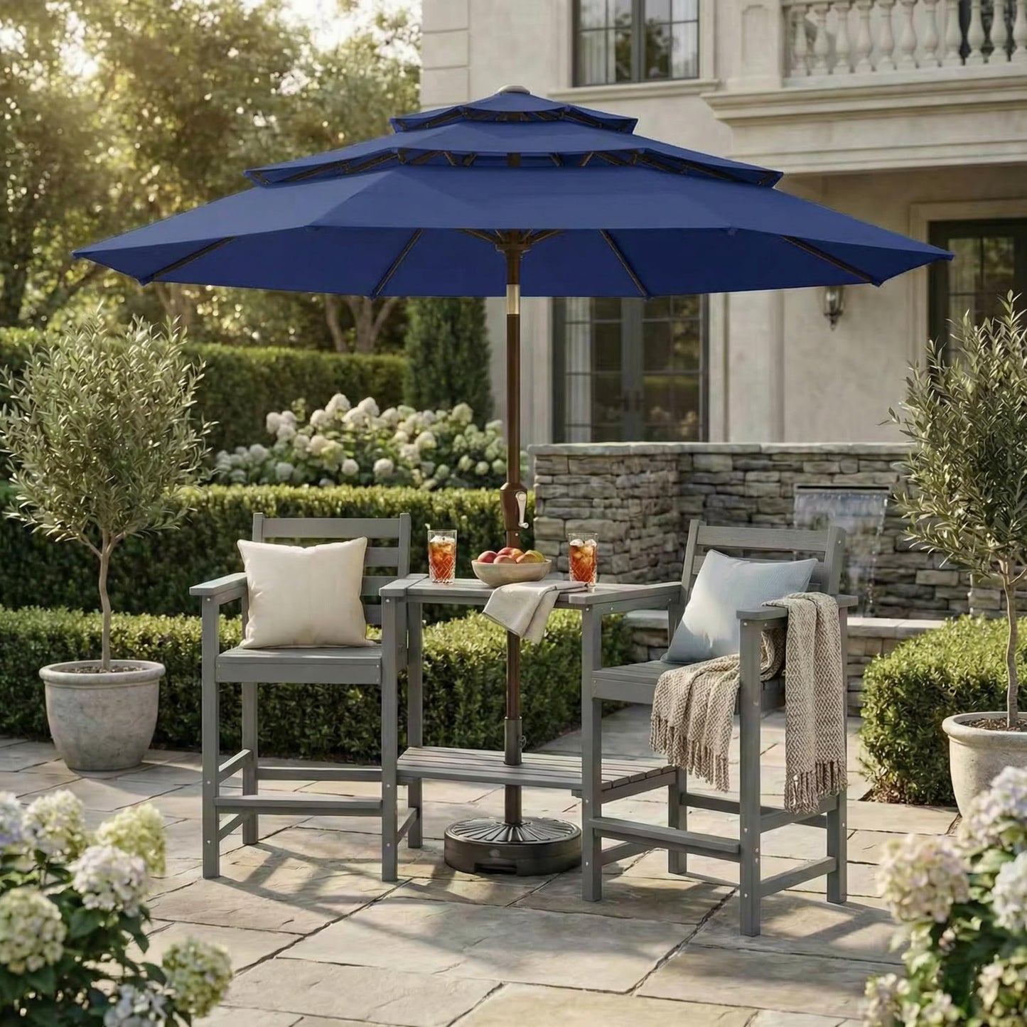Kingdura 10ft 3-Tier Patio Umbrella, Outdoor Table Umbrella with Easy Crank & Tilt, 8 Reinforced Ribs, UV Protection for Deck, Pool, Market, Backyard (Navy blue)