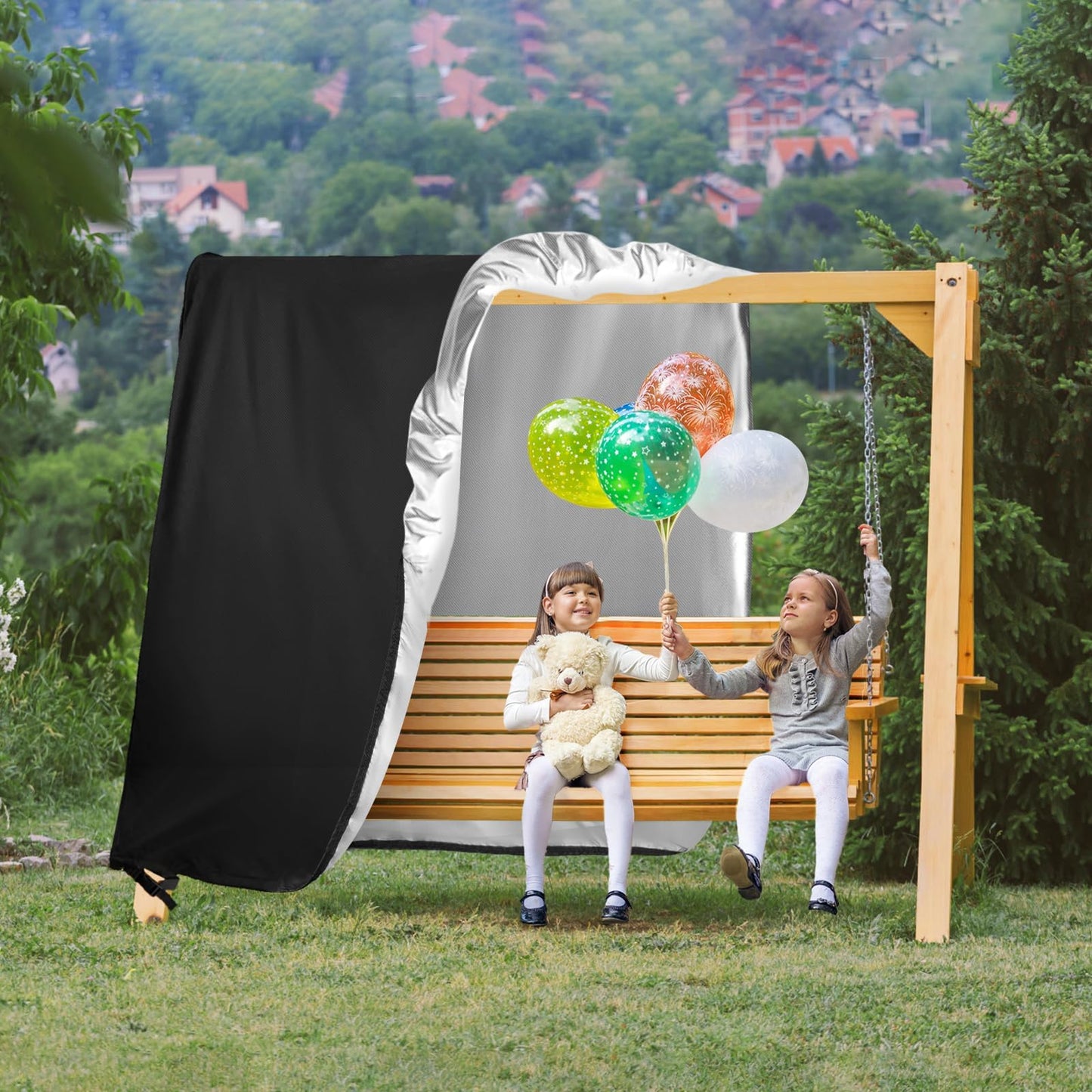 Kasla Outdoor Swing Cover, Waterproof and Heavy-Duty Cover for Patio A Frame Swing Set & Porch Glider Hammock & Porch Swing Stand (88" L×84" W×65" H)