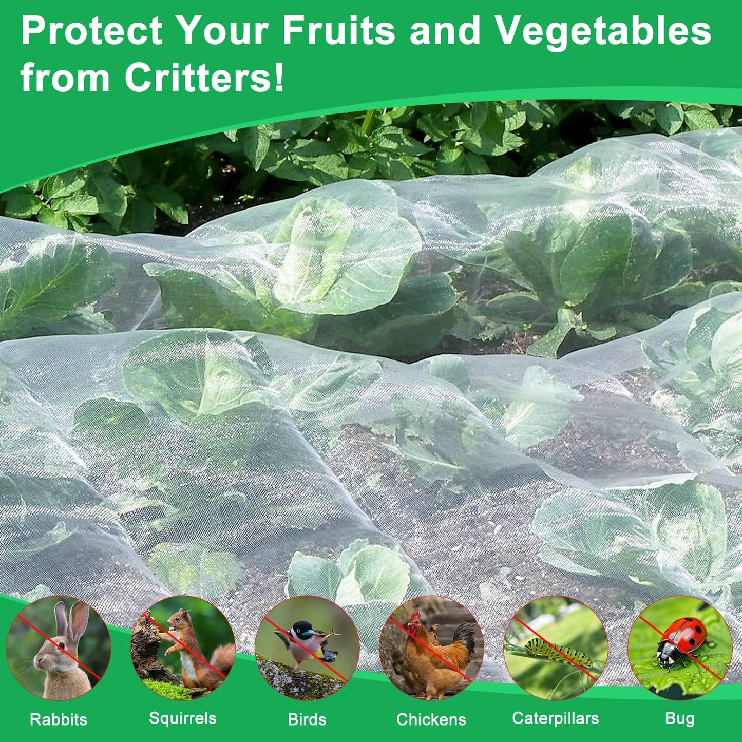 Fippy 10 X 33FT Garden Mesh Insect Netting Pest Barrier, Garden Bug Netting Plant Mesh for Raised Beds Blueberry Bushes, Figs, Plants, Vegetables Protection