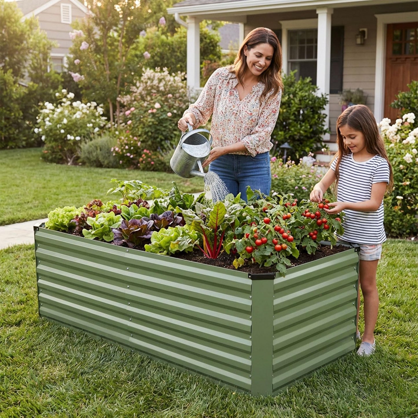 INNO STAGE 6x3x2ft Galvanized Raised Garden Bed, Raised Garden Bed Kit-Metal Planter Box Outdoor, Planting for Vegetables, Fruits, Herbs, Flowers, OliveGreen