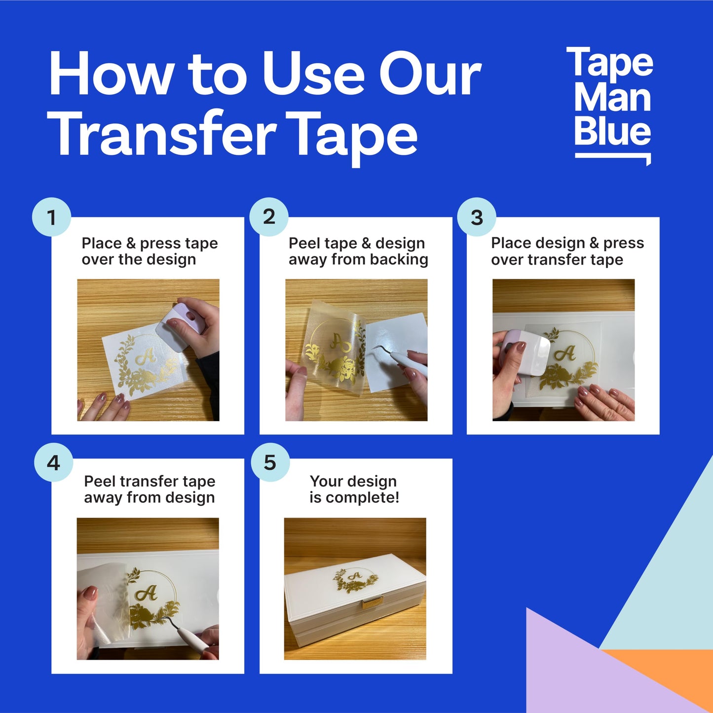 TapeManBlue Clear Transfer Tape for Vinyl - 6 inch Roll, Made in USA, Vinyl Transfer Tape with Medium to High Tack Adhesive for Crafts, Decals & Stickers (6 inch x 100 feet)
