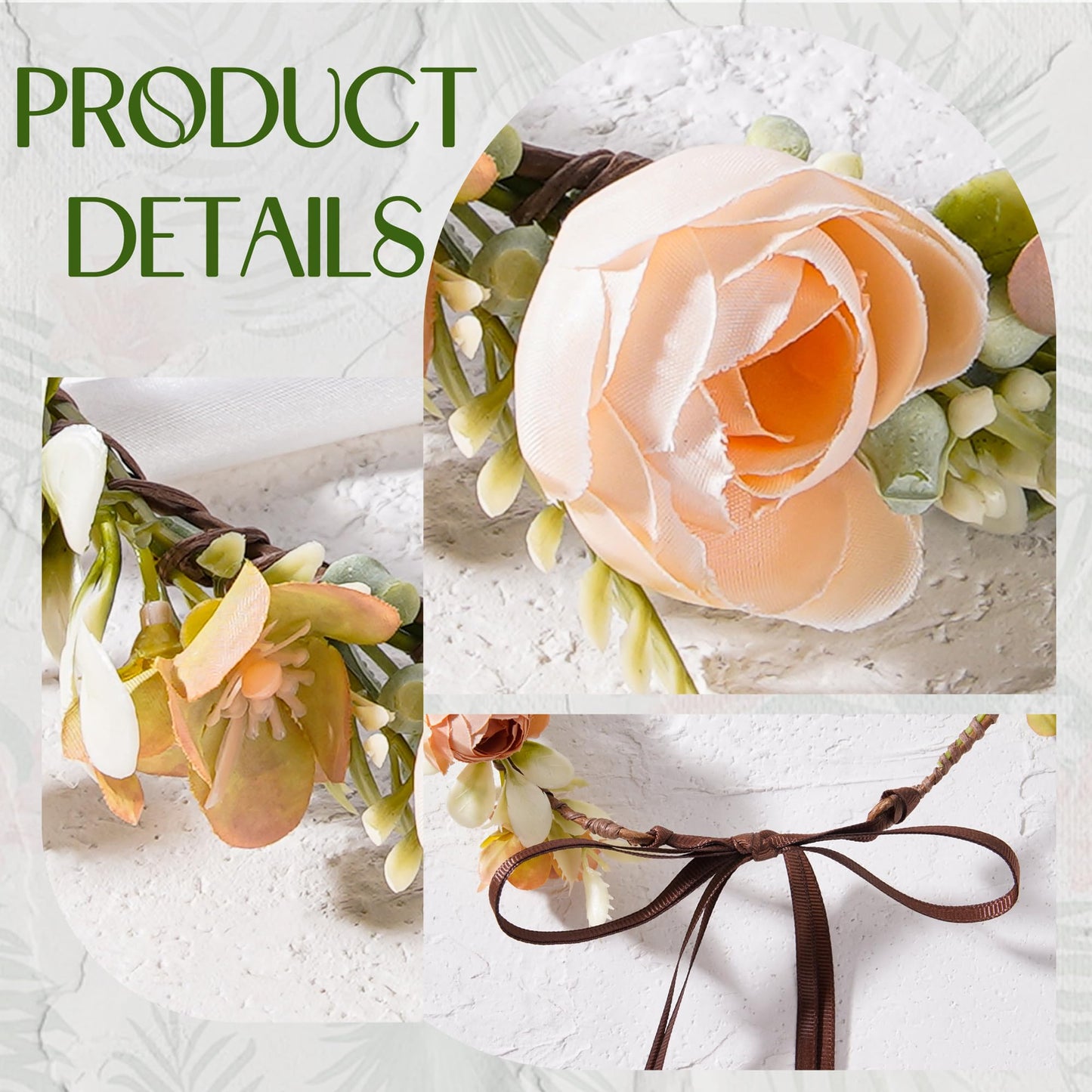 KorViSHOW Fairy Flower Crown Headbands - Handmade Bohemian Rose Floral Headpiece Renaissance Hair Accessories for Women Girls Weeding Birthday Festivals Party Headdress (Champagne)