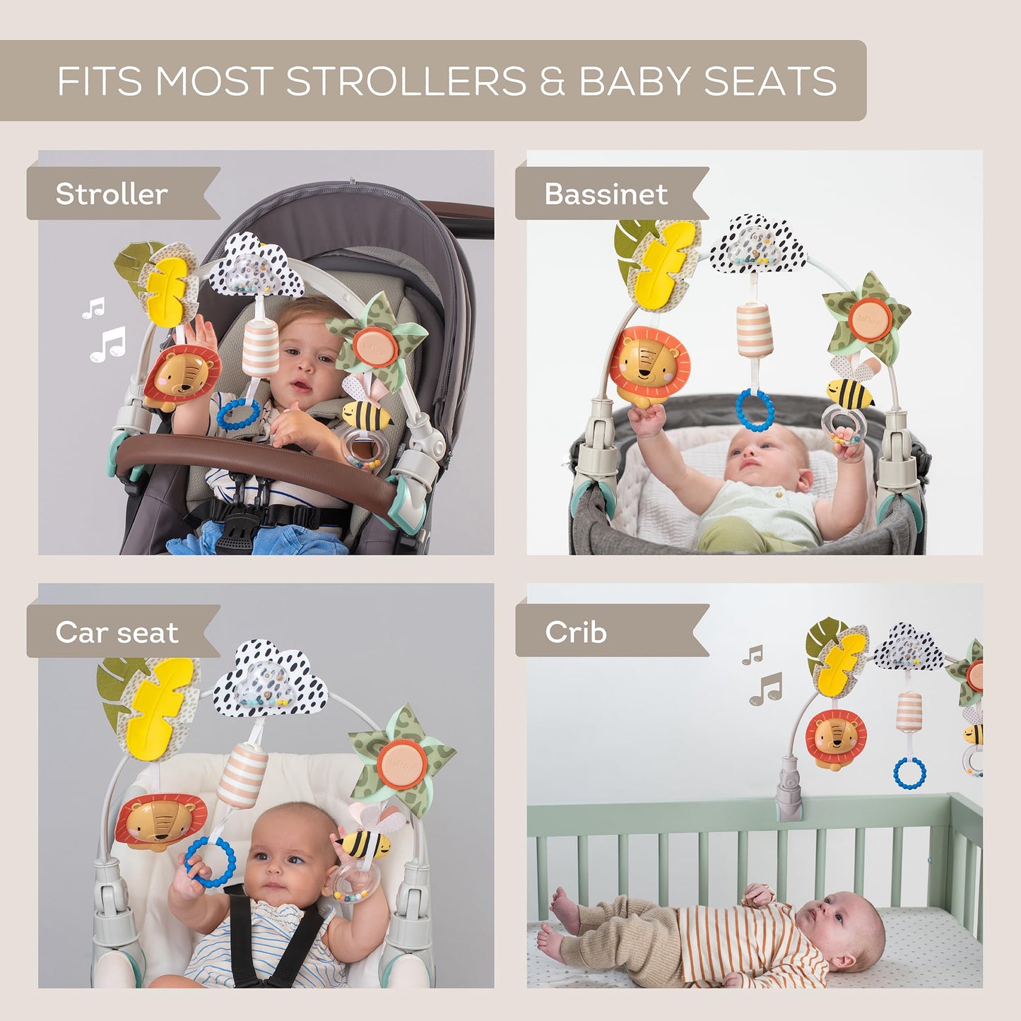 Taf Toys Savannah Adventures Arch with Fascinating Toys, Stimulates Baby’s Senses & Motor Skills Development | Newborn Toys & Baby Toys 3-6 Months | Use on Strollers, Bassinets, Car Seats