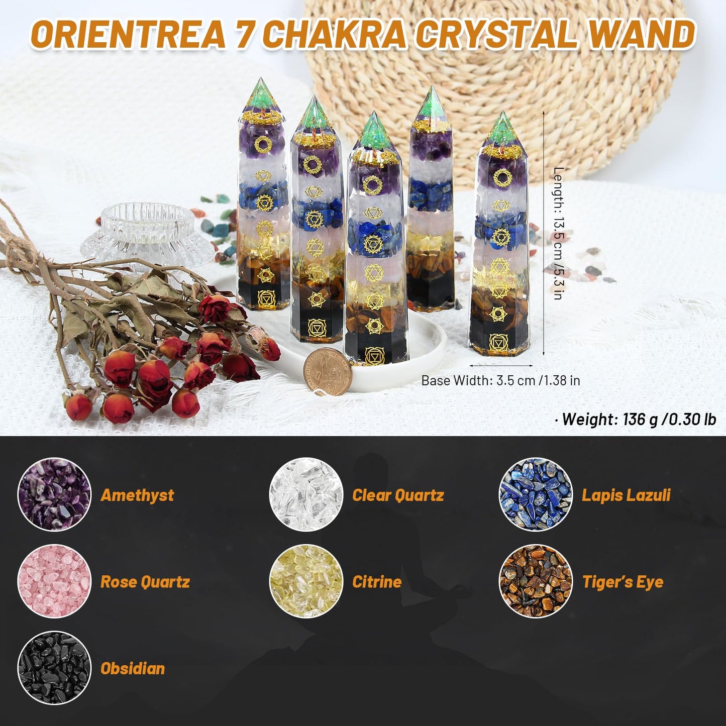 7 Chakra Crystal Wand – Handmade Crystal Tower with Tree of Life Healing Crystals for Chakra Balance, Energy Cleansing, Reiki, Home Decor, Crystals and Healing Stones