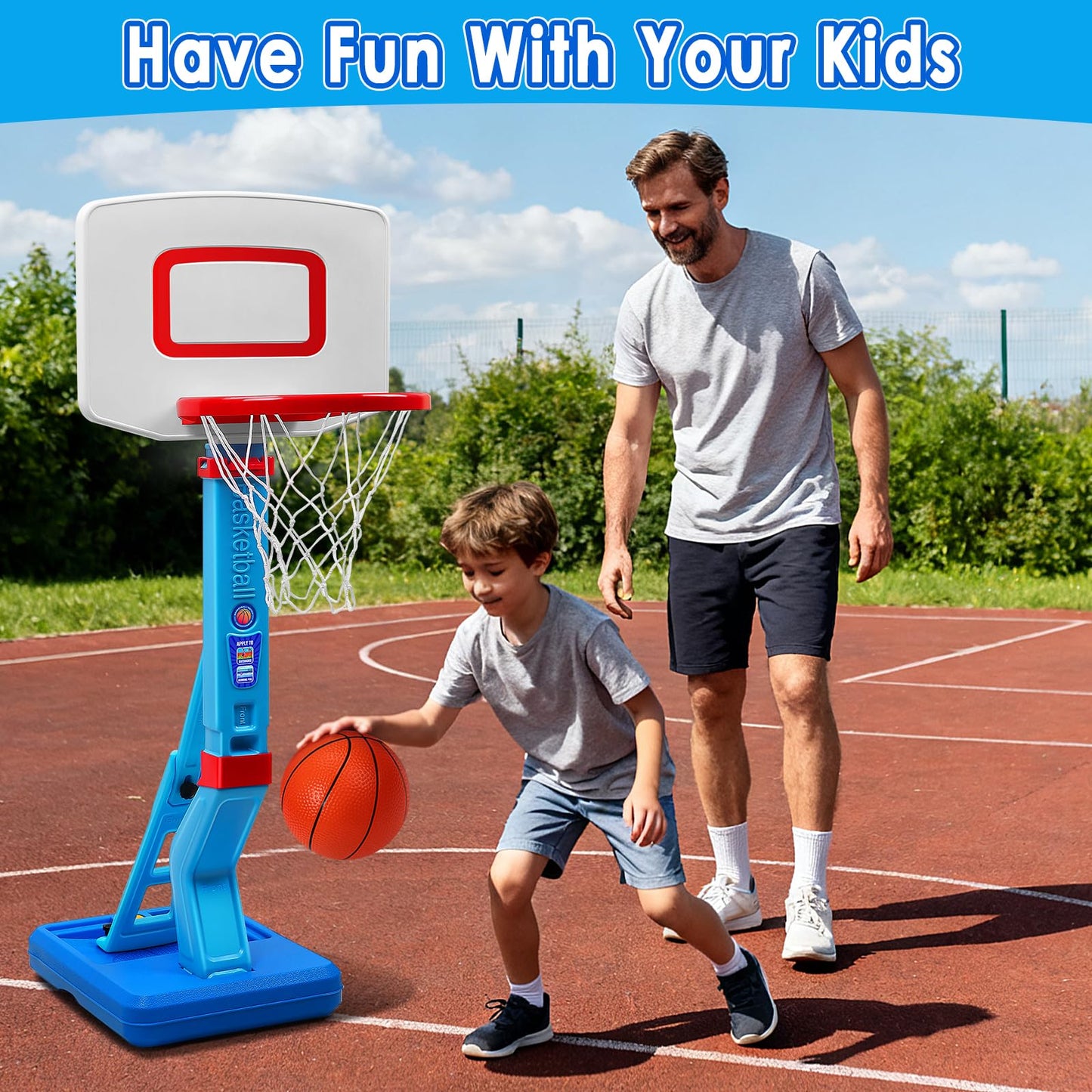 AOSPHYS Toddler Basketball Hoop Indoor Outdoor - Height Adjustable 27.6-54 Inches (5 Slots), Kids Basketball Hoop with 4 Inflatable Balls & Pump, Safe Toddler Toys for 1-6 Year Old Boys Girls