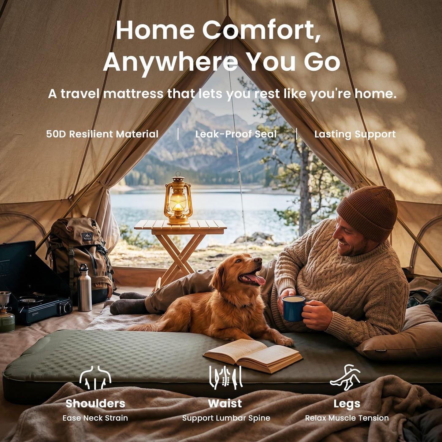 Ytaoeo 4" Thick Self Inflating Sleeping Pad, Memory Foam Camping Mattress Pad with Electric Pump, 9.5 R-Value Insulated Sleeping Mat，4-Season Camping Pad for Travel, Car, Tent,Cot, Green