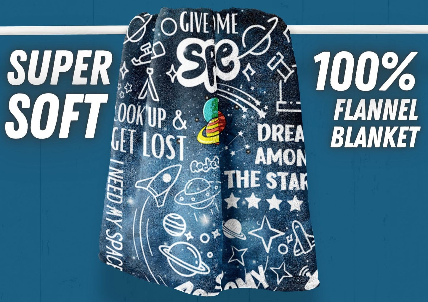 Huglanket Space Gifts for Boys Teen - Give Me Some Space Astronaut Blanket - Astronomy Flannel Plush Throw 50x65 Inches