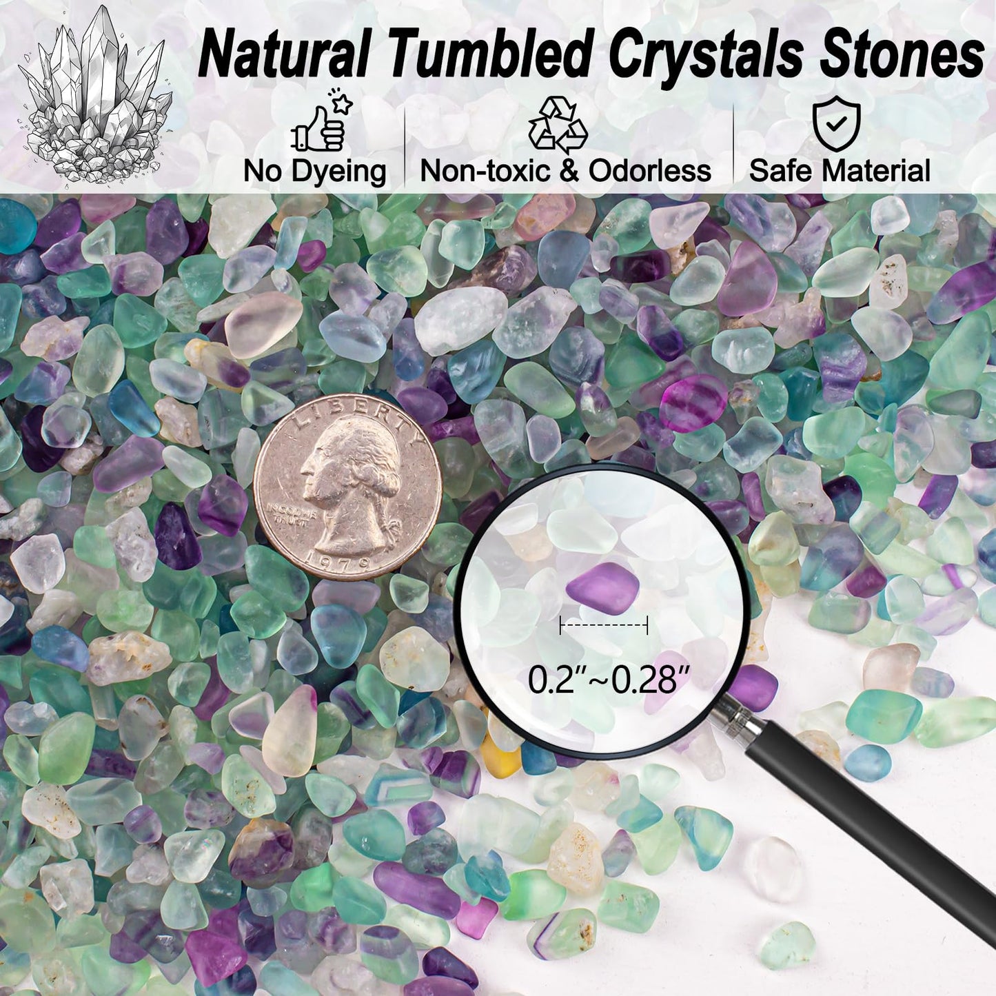 EZEELAI 0.5 Lb/230g Fluorite Crystal Chips Stones Decorative Crystal Pebbles, Irregular Shaped Natural Quartz Stones Aquarium Gravel Rocks for Vases Filler, Garden and Fish Tank Decoration