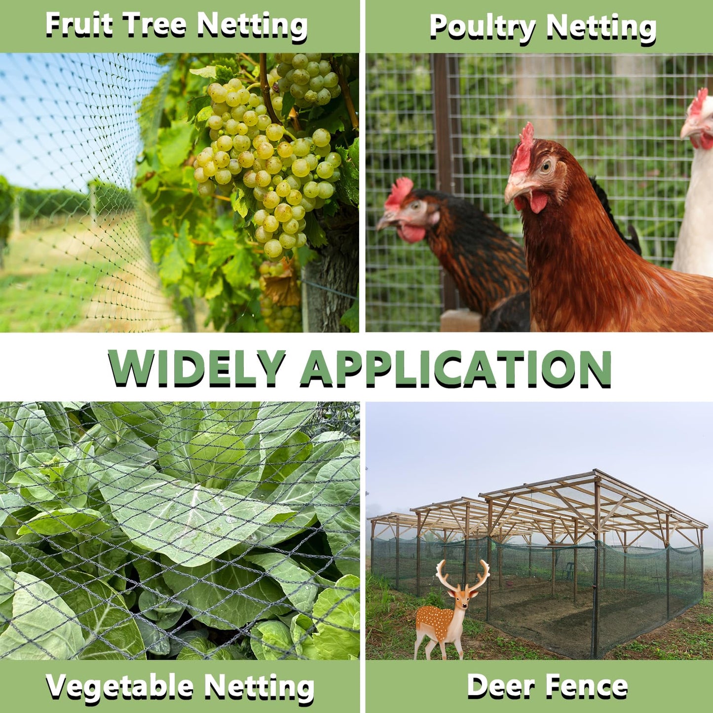Bird Netting for Garden 7.5 x 100 FT Heavy Duty Black Garden Netting for Fruit Trees, Chicken Coop, Pond, Blueberry Bushes, Poultry & Deer Netting, HDPE Plant Protection Net Fence with Ties