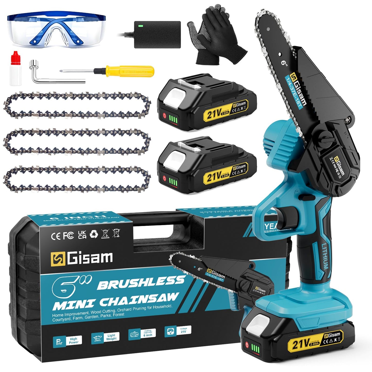 Brushless Mini Chainsaw Cordless, 6 Inch Electric Handheld Chain Saw with 2 Batteries & Auto Oiler, Battery Powered Gardening Tool for Wood/Tree Cutting, New Year Gifts for Dad Men Husband
