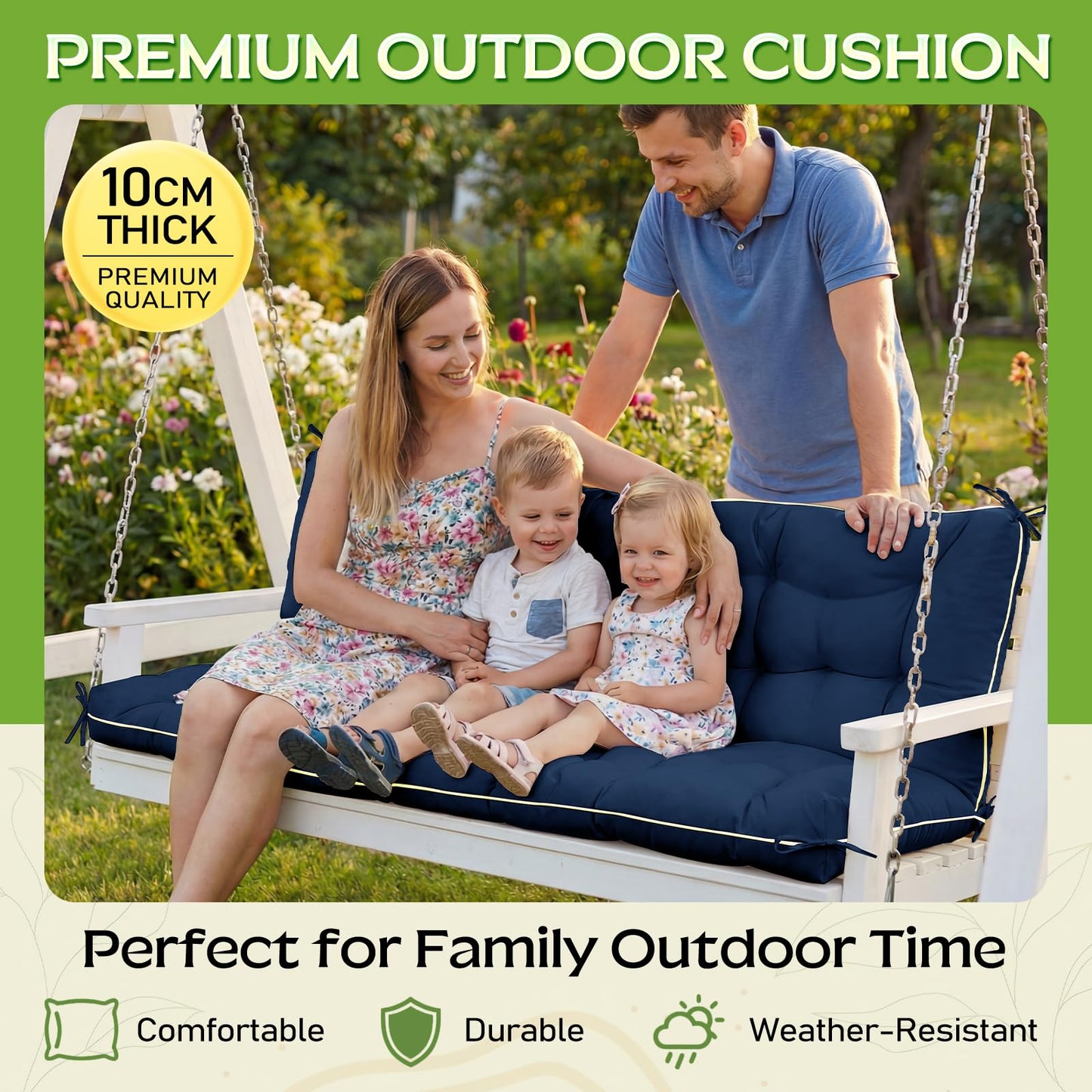 AS AWESLING 60×40 INCH Oxford Fabric Swing Cushions with Backrest & Tie Straps - Crushed Sponge Filled for Outdoor Patio Bench, 2-3 Seater Replacement for Swing Chair (Blue, 60 INCH × 40 INCH)