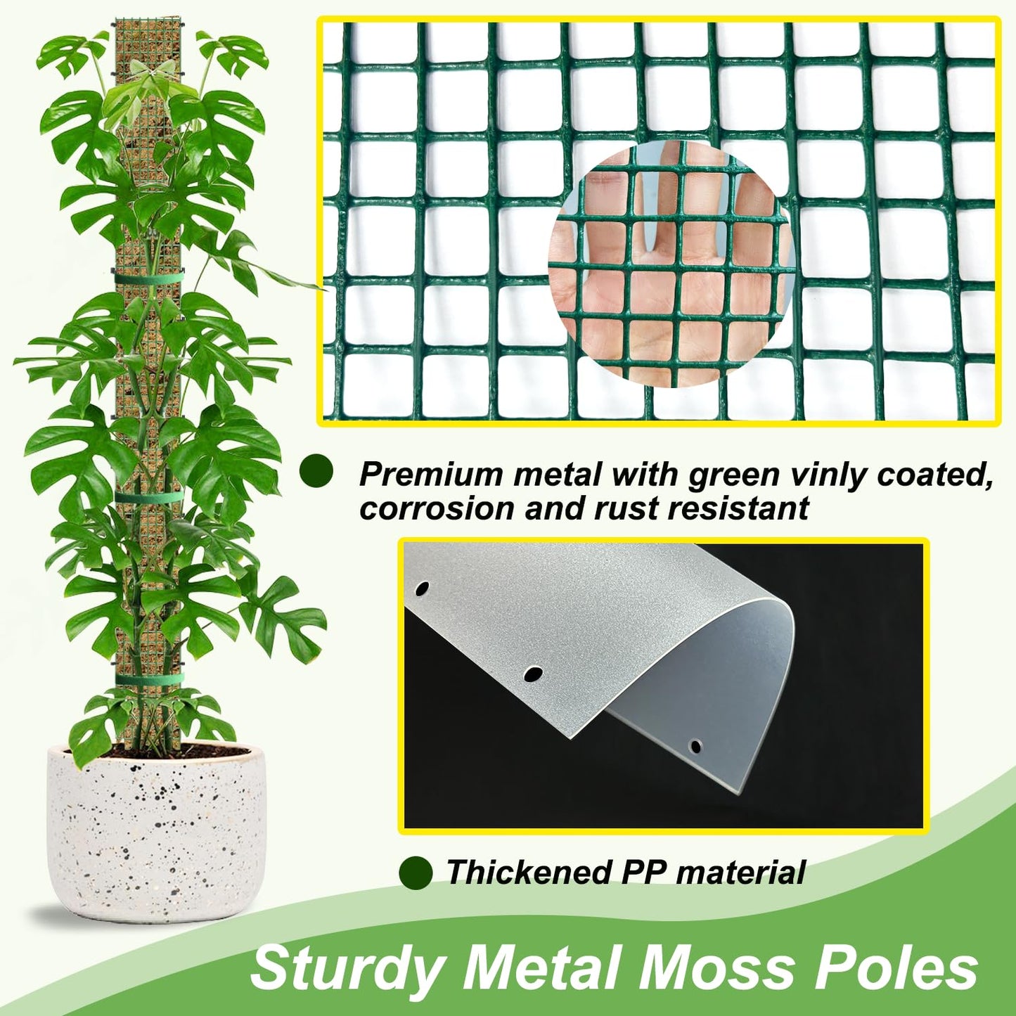 60" Metal Moss Pole, D Shape Sphagnum Moss Pole, Moss Poles for Climbing Plants, Monstera, Indoor Climbing Plants (6Pcs 60")
