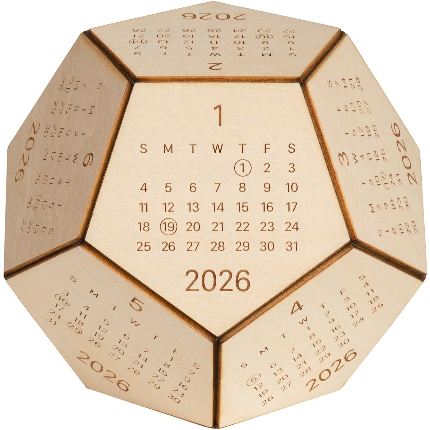 2026 Wooden Desk Calendar Cube – Dodecahedron Office Decor, Unique New Year Gift for Men Women, Gifts for Coworkers Employees Boss, Chinese New Year Gifts, Valentines Day Gifts For Him