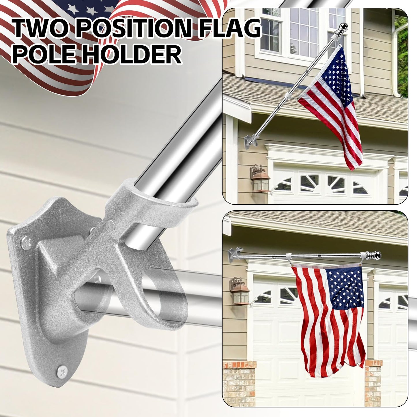 5 FT Flag Pole kit and American Flag 3x5ft with Pole Kit for Outside, Heavy Duty Flag Pole 5FT with 3x5ft American Flag, Stainless Steel Aluminum Multi-Position Flag Pole with Bracket Holder (silver)