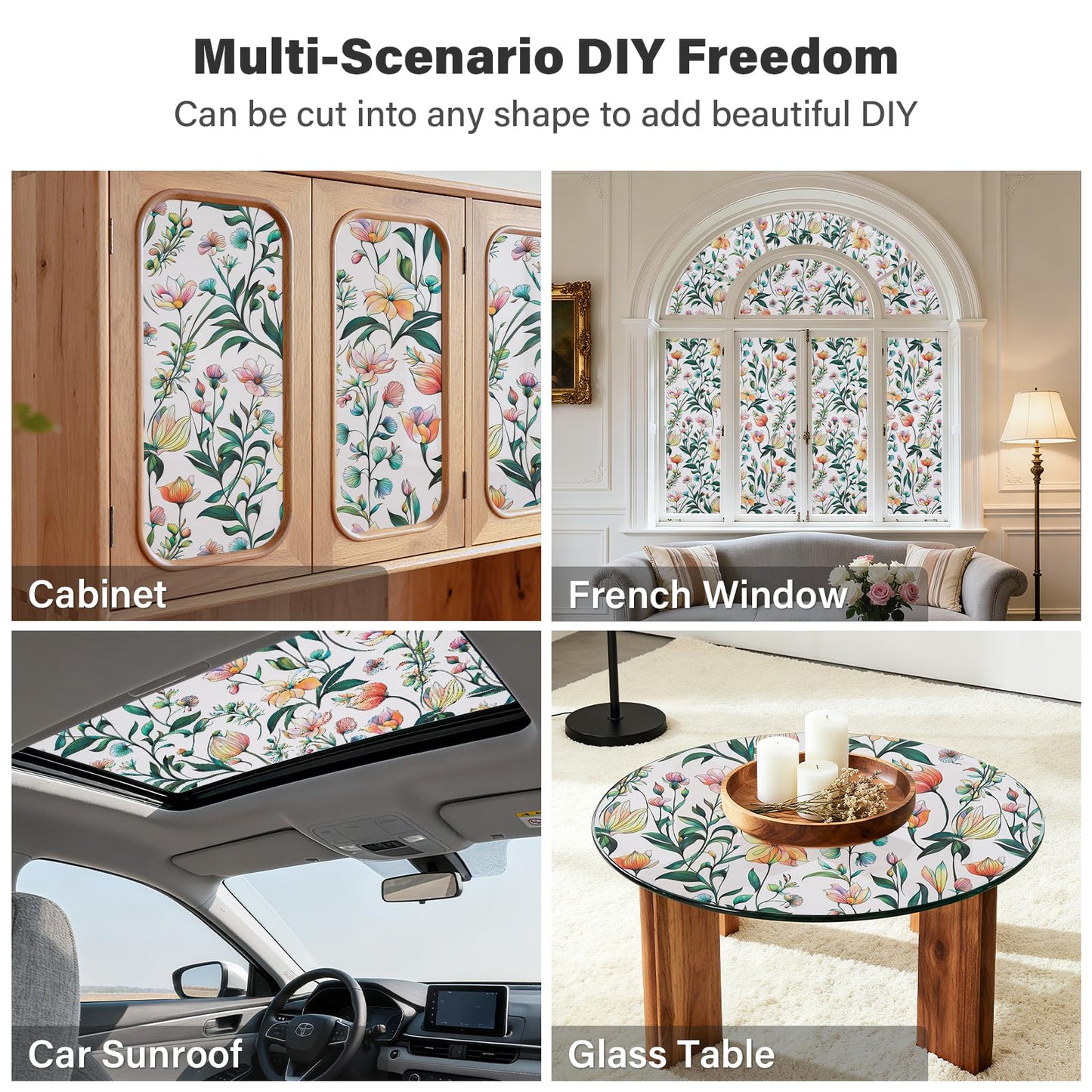 Donox Window Privacy Film, Frosted Stained Glass Window Films, Static Cling Non-Adhesive Decorative Windows Sticker for Front Door Bathroom, Heat Control Anti UV(35.4 x 157.4 inches)