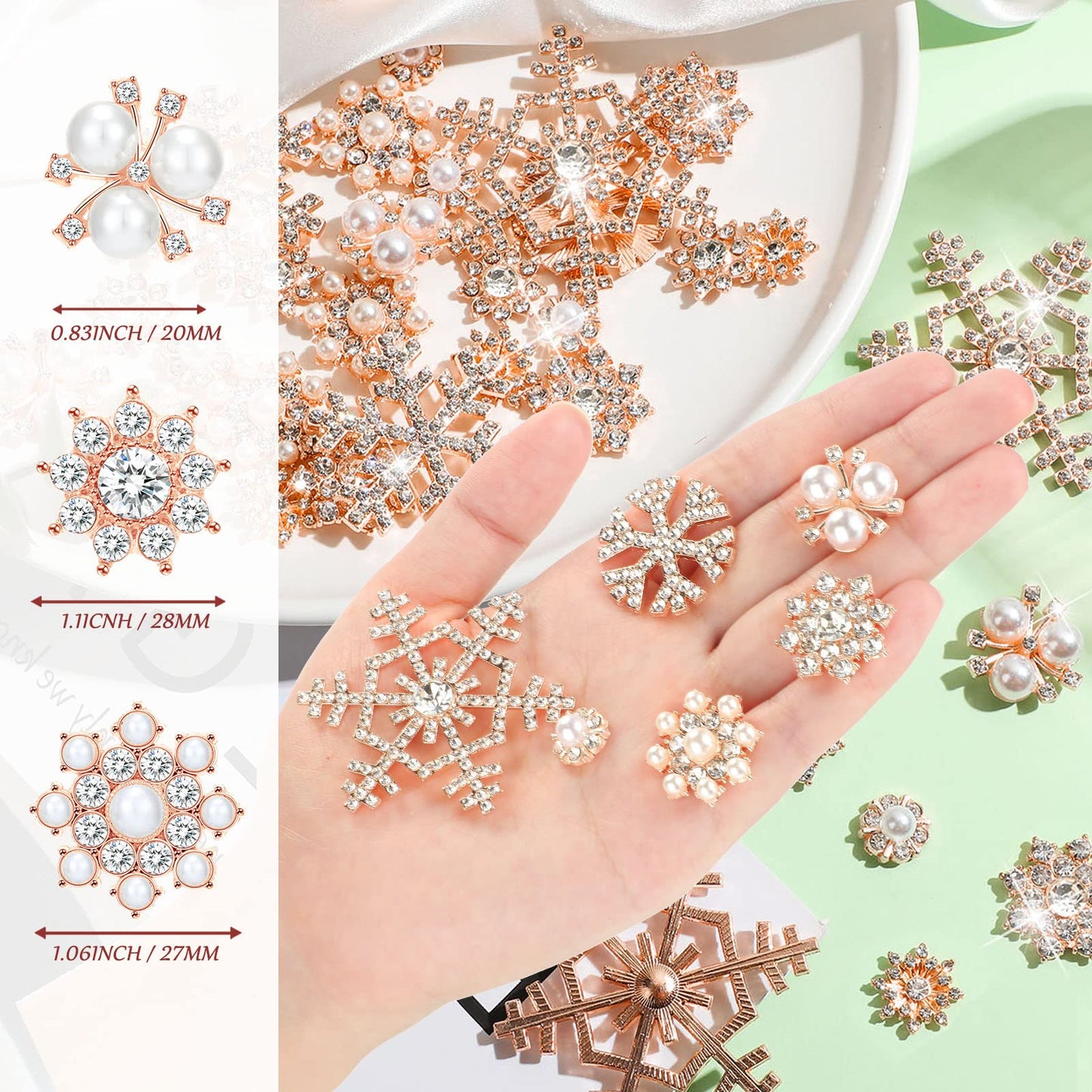 MTLEE 45 Pieces Pearl Rhinestone Buttons Faux Pearl Embellishments Snowflake Brooch Alloy Floral Pendants for Jewelry Making Crafts Clothes Bag Shoes Supplies and Wedding Bouquet, 9 Styles(Silver)