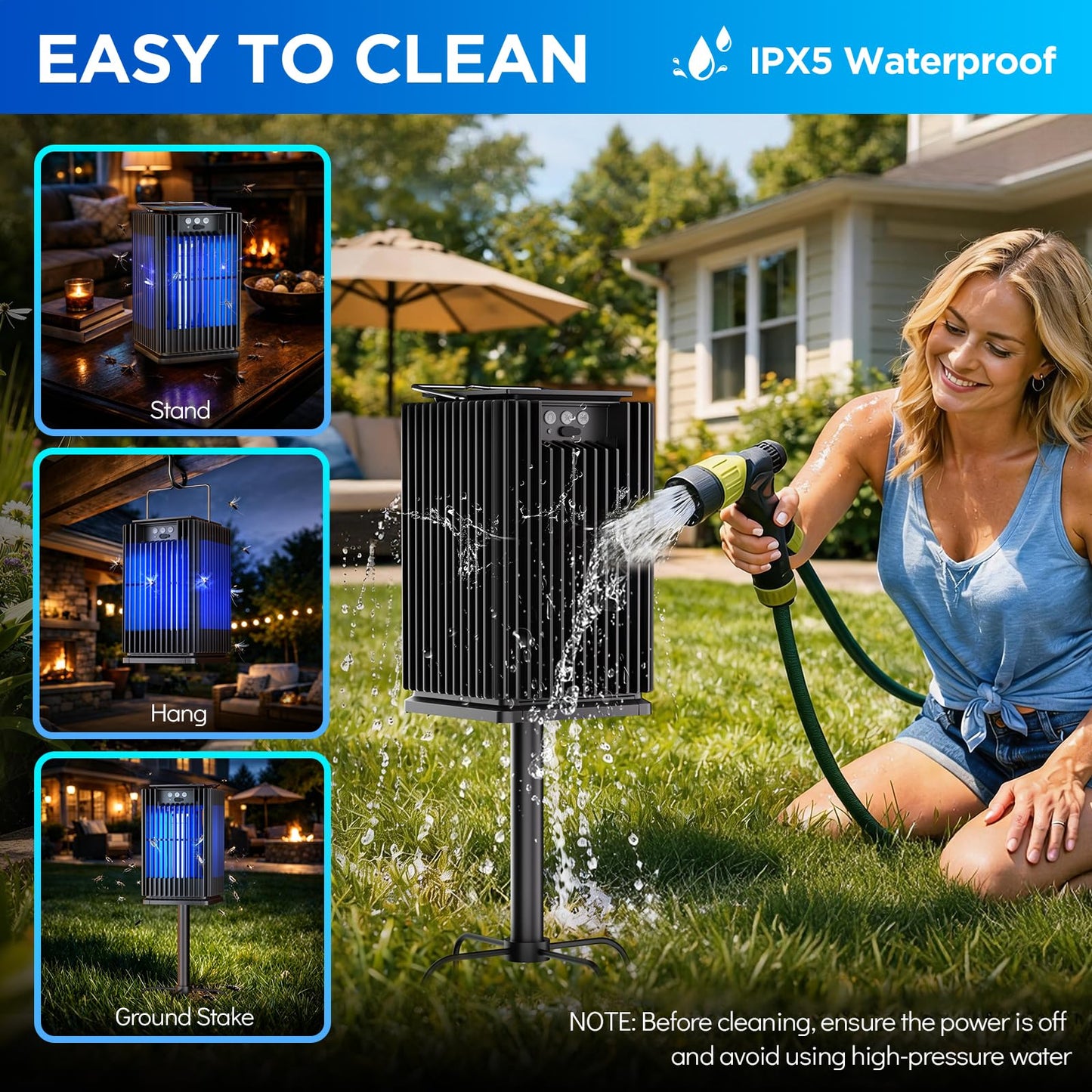Outdoor Solar Bug Zapper-4200V Cordless Electric Mosquito Zapper with Waterproof Design & Smart Sensor-5000mAh Rechargeable Fly Zapper with Night Light-Mosquito Repellent for Patio, Backyard, Camping