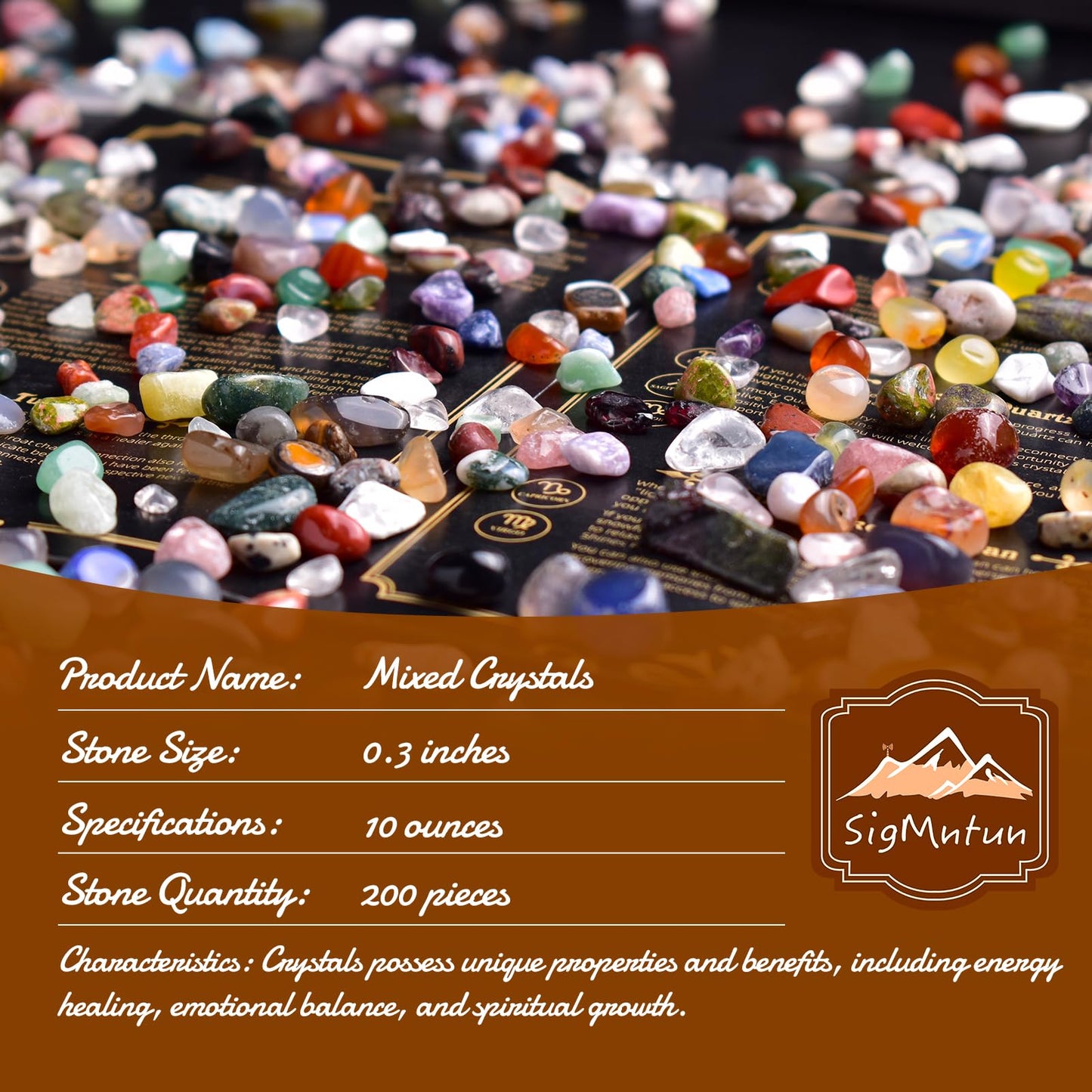 SigMntun Polished Mixed Crystal Chips 200 Pcs - 0.3" Tumbled Stone Chips Crushed Sea Glass Stones Healing Reiki Crystal Making Home Decoration