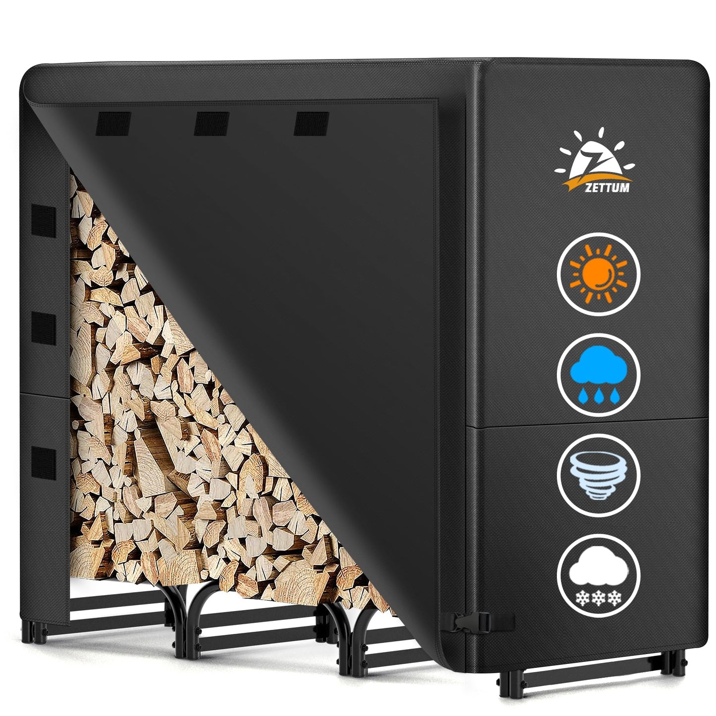 Zettum 4ft Firewood Log Rack with Cover - Outdoor Wood Stand Holder with Cover Heavy Duty, 4 Feet Metal Fire Wood Pile Organizer and Cover Combo Set for Fireplace Storage (48 x 14 x 48 Inch)