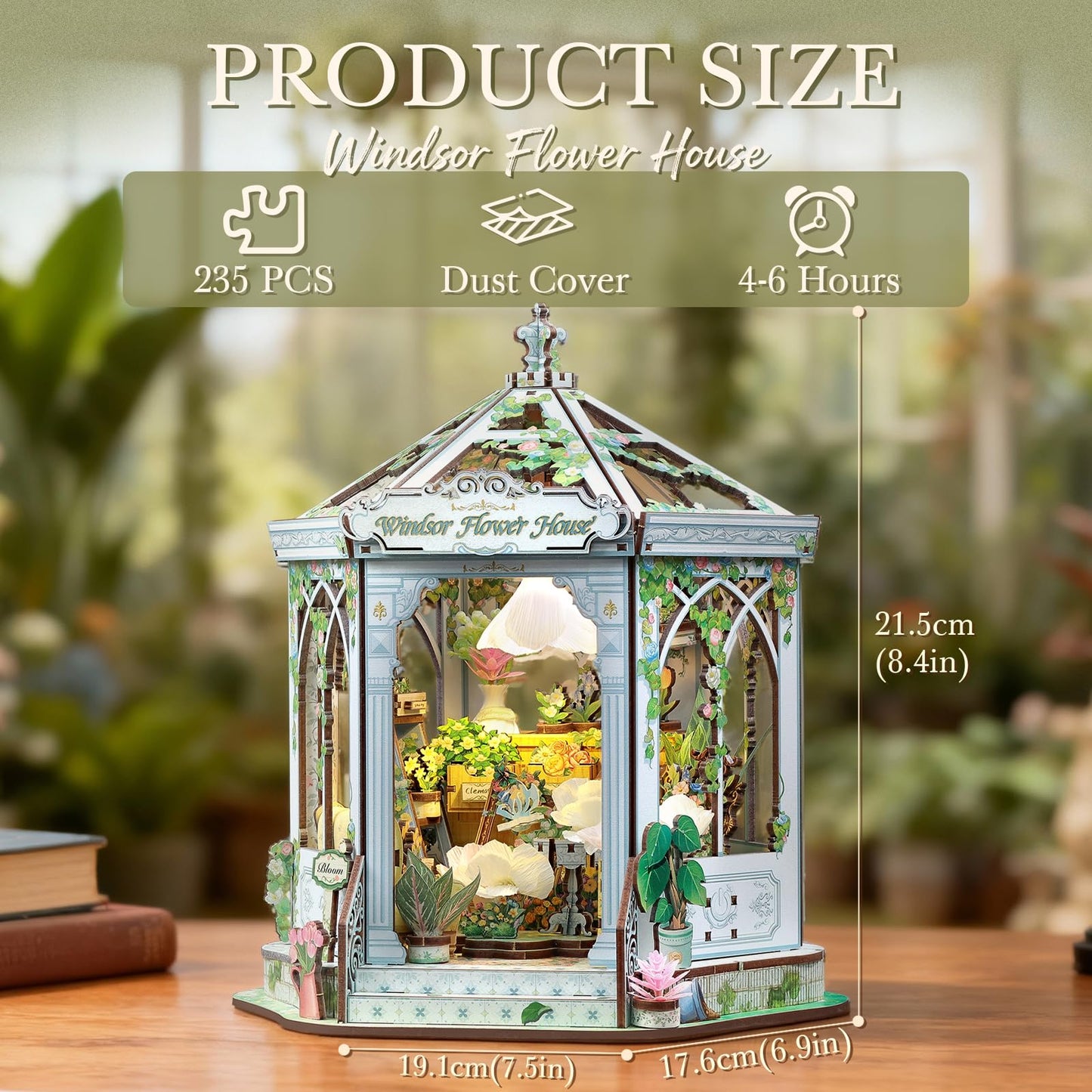 Cutefun Book Nook Kit - DIY Miniature House Dollhouse Kit for Adults, 3D Wooden Puzzle Flower House Model Kit Building Set Crafts for Home Decor Gifts for Family and Friends (Windsor Flower House)