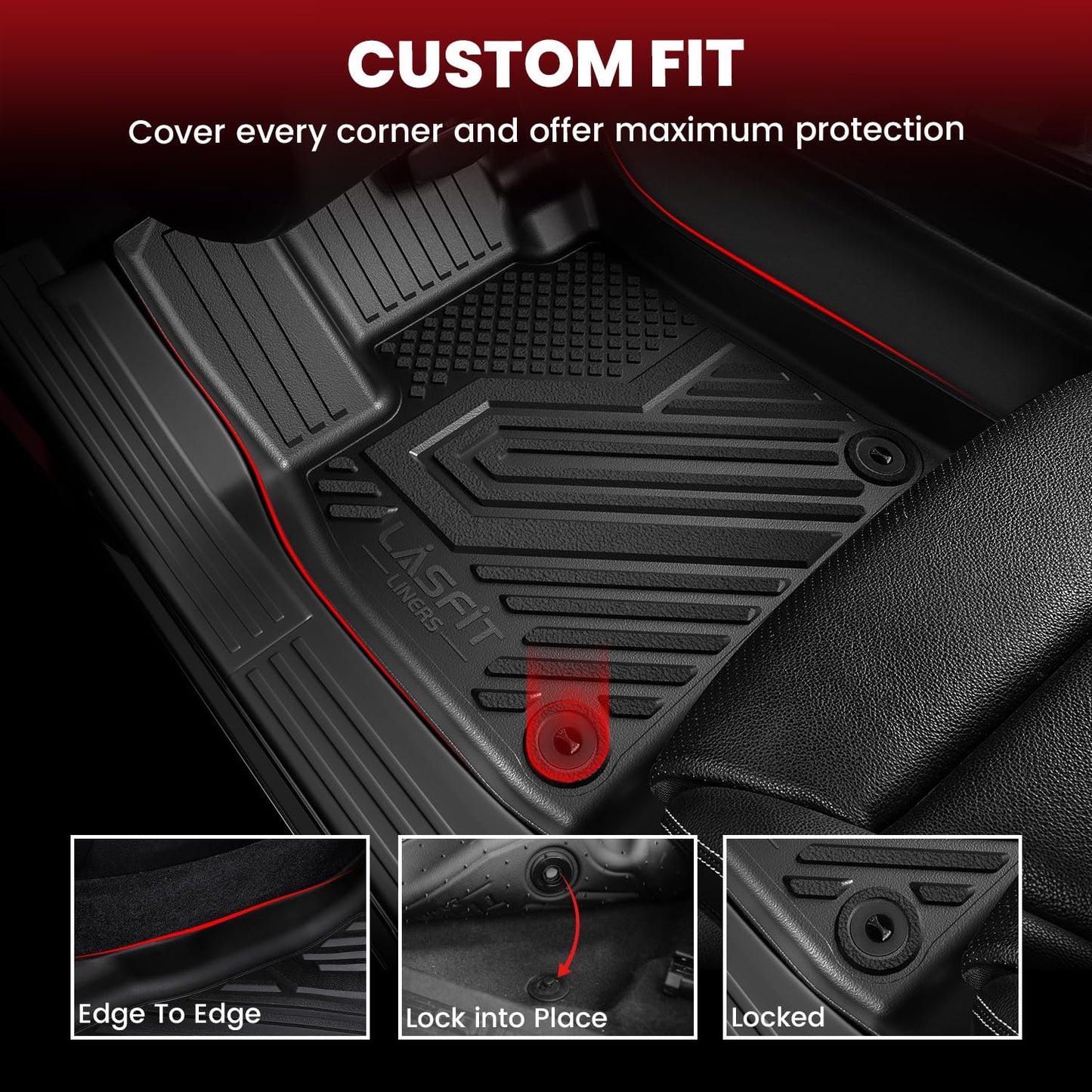 LASFIT Floor Mats for Volkswagen VW Atlas 2019-2026 7 Seats(Bench Seating), All Weather TPE Custom Fit 3 Rows Floor Liners and Backrest & Trunk Mats for VW Atlas Accessories Full Set Car Mats, Black