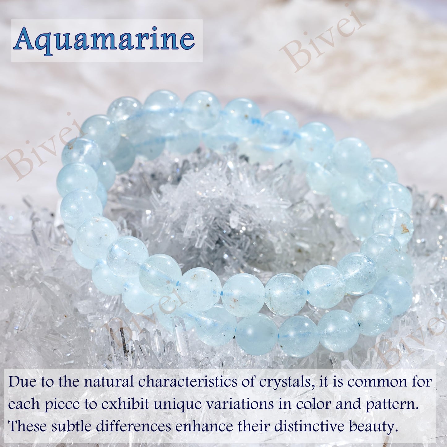 Aquamarine - Calmness - 8mm Beaded Bracelets for Women Handmade Semi Precious Natural Stone Stretch Elastic Jewelry Yoga Protection Gifts