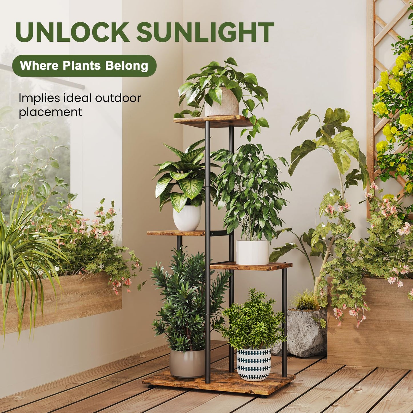 Atpddpey Plant Stand Indoor, Corner 4 Tier Metal Plant Shelf for Multiple Plants, Tiered Flower Pot Stands for Patio Garden Balcony Living Room Bedroom