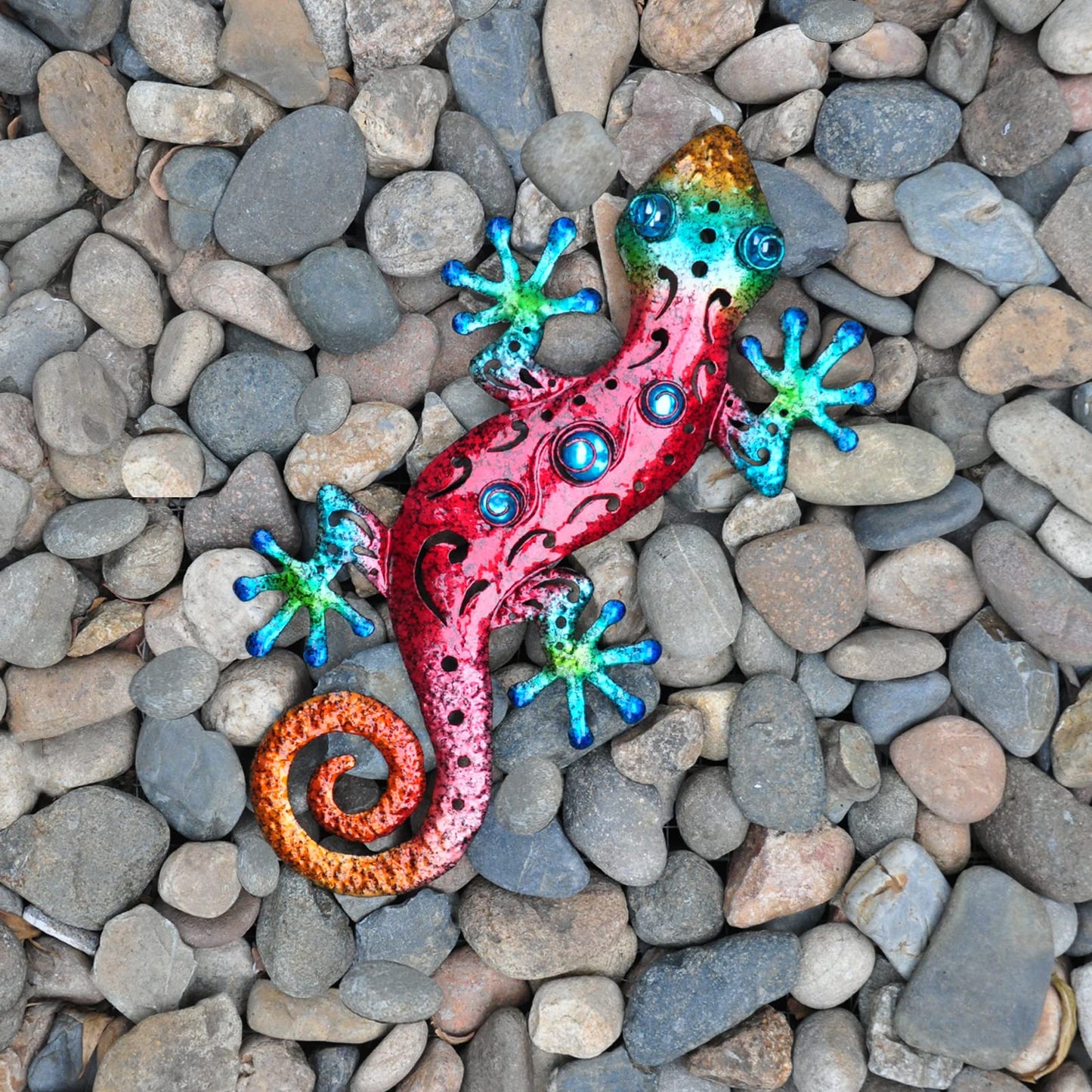 Tuokiuhn Metal Outdoor Red Gecko Wall Decor Lizard Garden Decoration Outdoor Fence Yard Wall Art Country Farmhouse Decor 13.5 * 7.5Inch