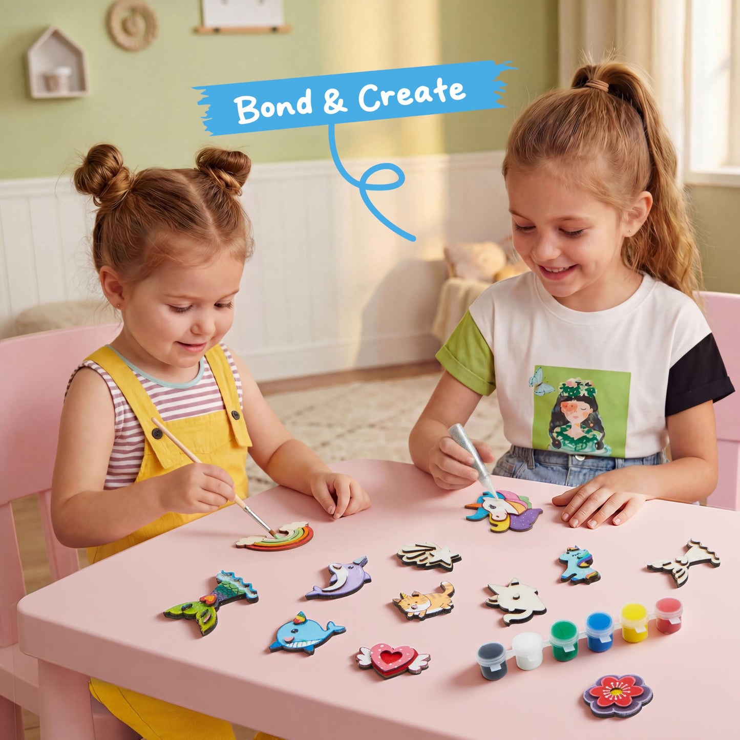 JOYIN 12 pcs Fantasy Wooden Magnets, Kids Unicorn Painting Craft, Spring and Rainy Day Activities School Art Projects, Toys for Kids Aged 3+ Birthday Easter