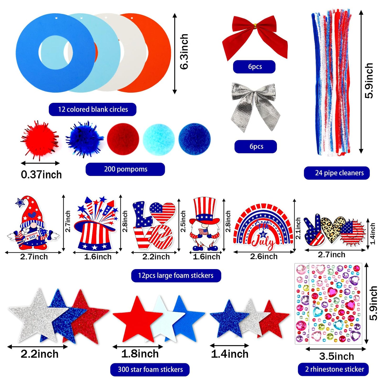 BOARDFEB 12 Sets 4th of July Crafts Kits DIY Patriotic Red White Blue Star Foam Wreath Signs Ornaments for Kids Independence Day Party Favors Gift Exchange Activities