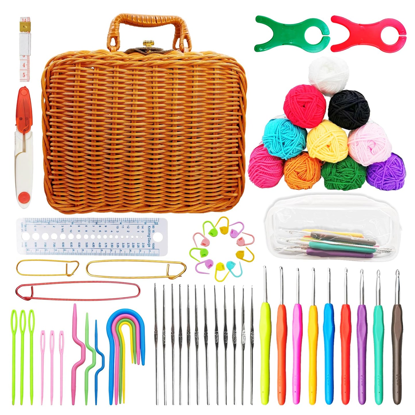SNAIL GARDEN Crochet Kit for Beginners - with Rattan Retro Case, Crochet Kit for Adults with Cotton Yarn, Complete DIY Starter Crochet Set for Adults