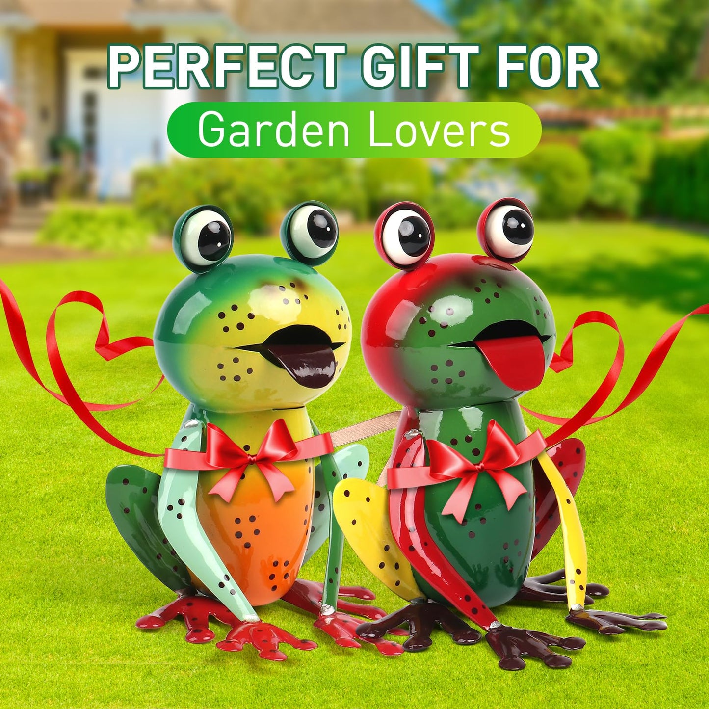 Cruis Cuka Metal Garden Decor Yard Art for Outside Set of 2 Cute Frogs Lawn Patio Ornaments Backyard Decorations Garden Gifts - (Yellow,Green)