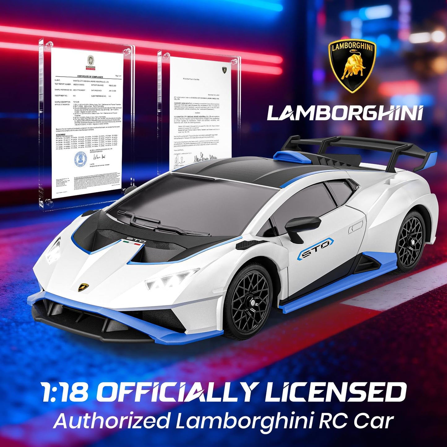 LUXOS RC Lamborghini Remote Control Car, 1:18 Scale Officially Licensed Lamboghini Toy Car, Cool RC Cars Toys for 4 5 6 7 8 9 10 11 12 Year Old Boys Kids Adults Gifts, 15km/h Fast RC Drift Car (White)