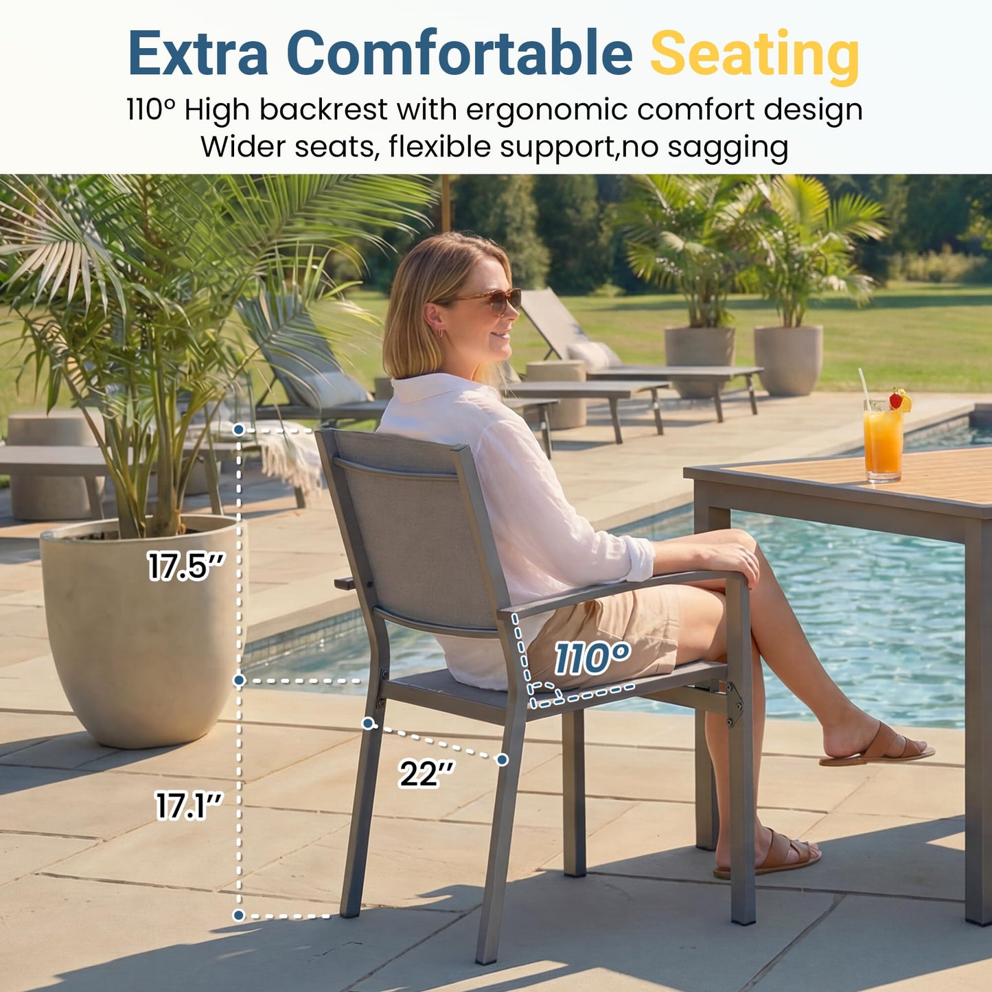 Wisteria Lane Patio Table and Chairs for 4, Outdoor Patio Dining Furniture Set with Aluminum Table and Metal Textilene Chairs, All-Weather Patio Table Set with HDPS Square Tabletop for Garden Porch