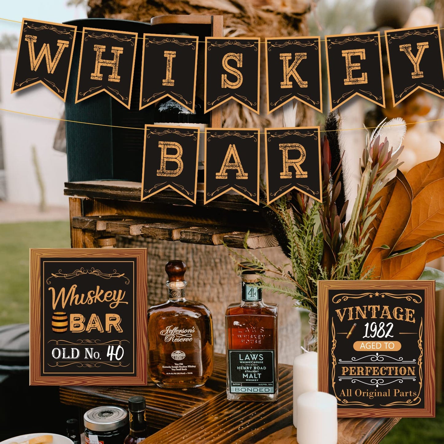Whiskey Bar Decoration Kit, DIY Whiskey Bar Sign Aged to Perfection Party Sign Cake Toppers for Men 30th 40th 50th Birthday Decorations Aged to Perfection Party Supplies