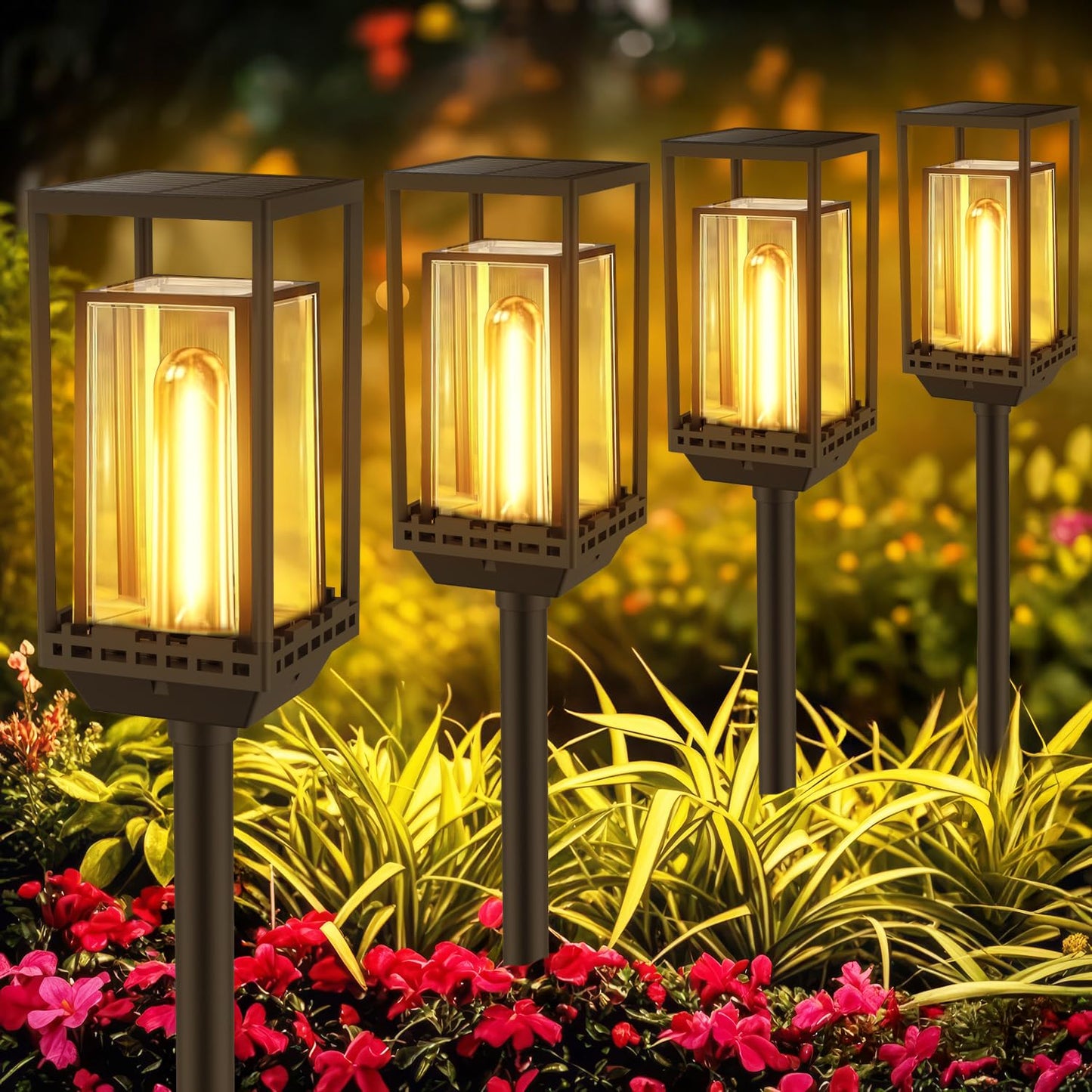Yorezcop 4 Pack Solar Pathway Lights Outdoor,IP65 Waterproof - Bright Outdoor Solar Lights for Yard,Auto On/Off Pathway Lights Solar Powered,Solar Path Lights for Walkway Driveway Garden