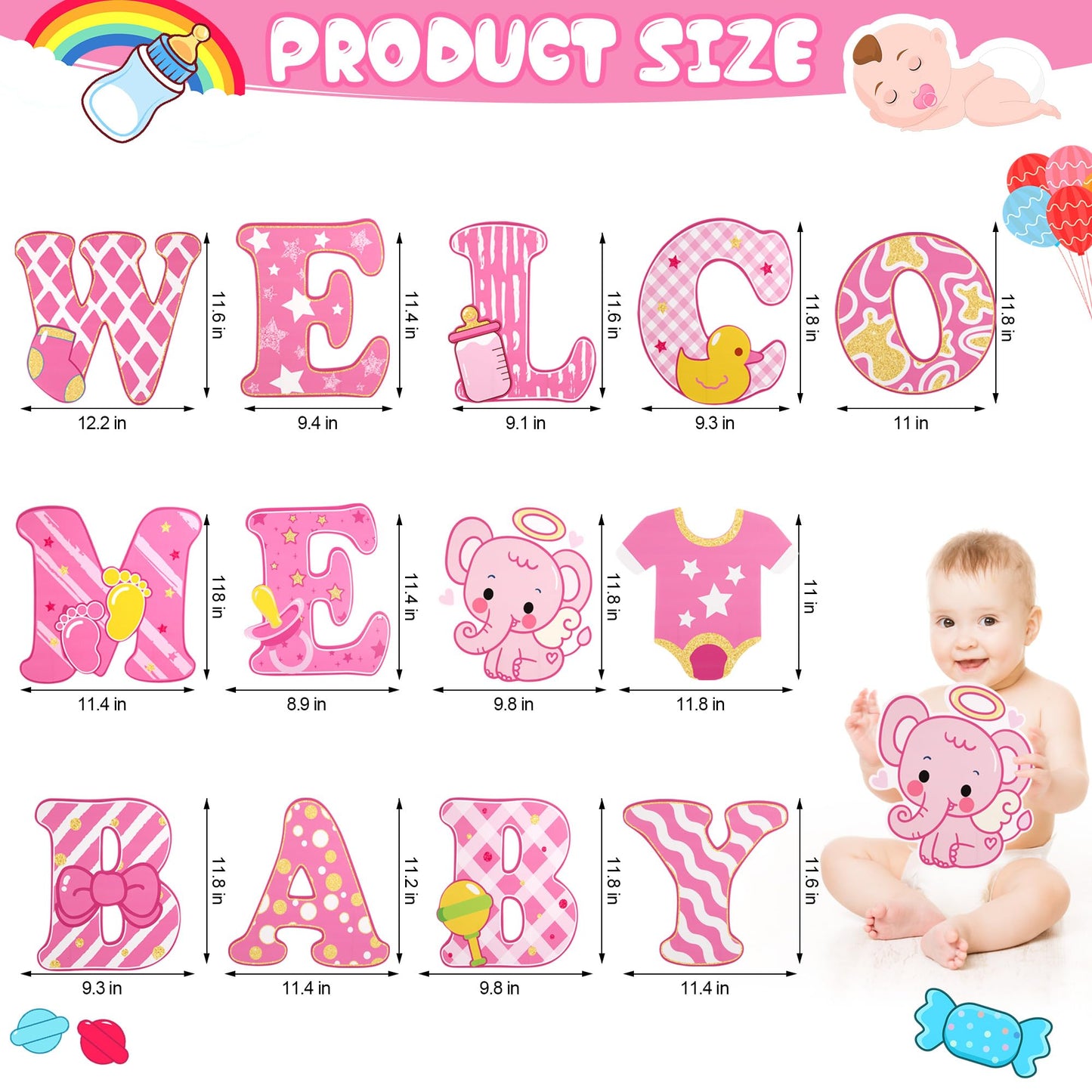 13 Pcs Baby Shower Yard Sign with Stakes, 12 Inch Its A Girl Lawn Garden Sign Gender Reveal Outdoor Decoration Welcome Home Baby Girl Party Supplies (Pink)