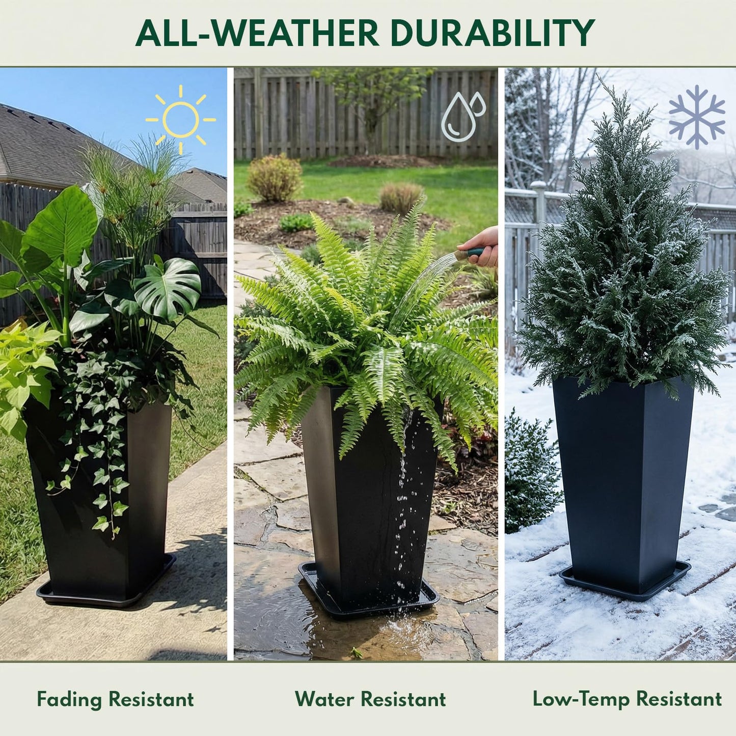 PASAMIC Tall Planters 30 Inch Set of 2, Outdoor Large Planters, Weather Resistant Planter for Outdoor & Indoor Plants, Flower Pots with Drainage Holes, Ideal for Front Porch, Patio, Balcony, Black