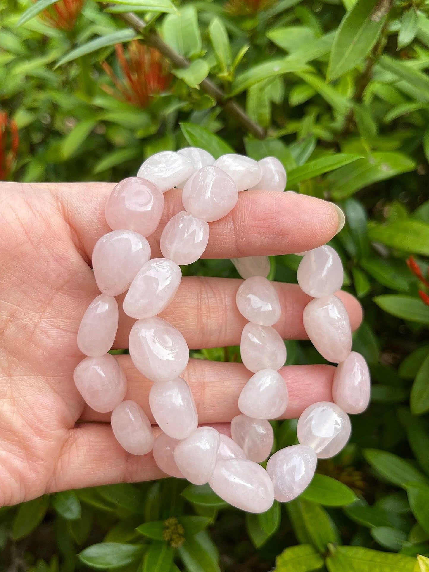 GAF TREASURES Rose Quartz Crystal Nugget Bracelet, Genuine Rose Quartz Bracelet, Healing Crystal Bracelet Gift for Men & Women (1)