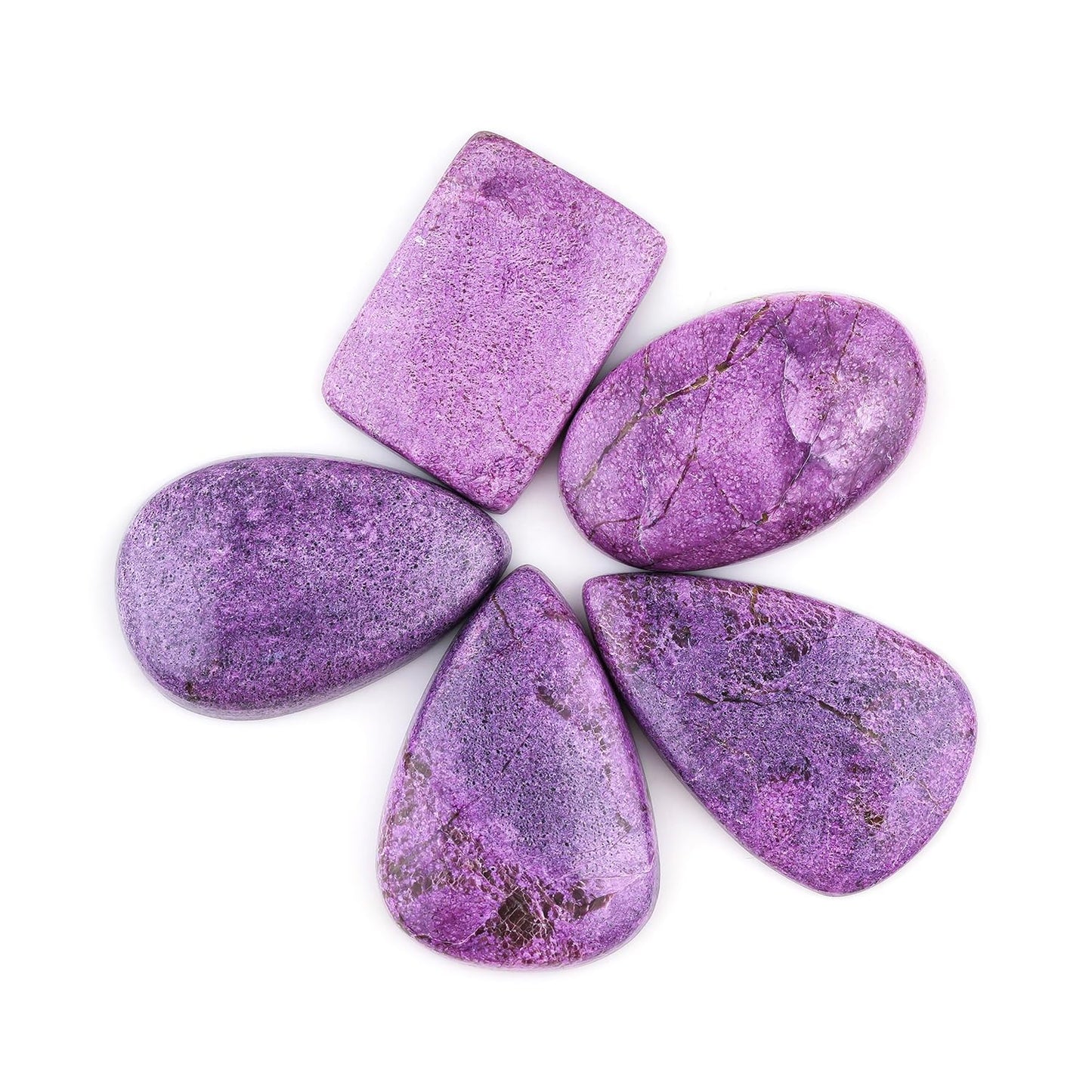 CRYSTALINES 5pcs, Natural Purple Stichtite Gemstone, Bulk Flatback Cabochon Stone, Polished Loose Supplies for Jewelry Making, Wicca & Reiki Healing Crystals, Wire Wrapping, Gem Collection
