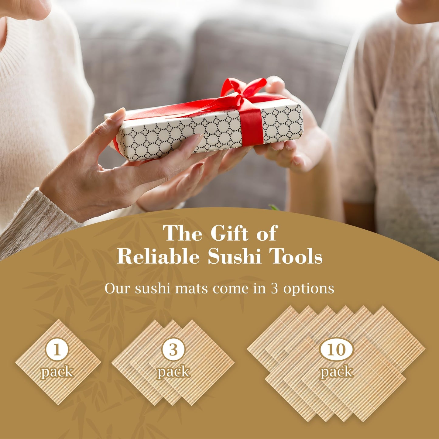Fusion Select 10 Pk Bamboo Sushi Mat - Sushi Roller Mat for Making, Shaping & Molding Sushi Roll & Kimbap - Food-Safe Sushi Making Supplies, Tools & Accessories - Made of Natural Bamboo - 9.5x9.5