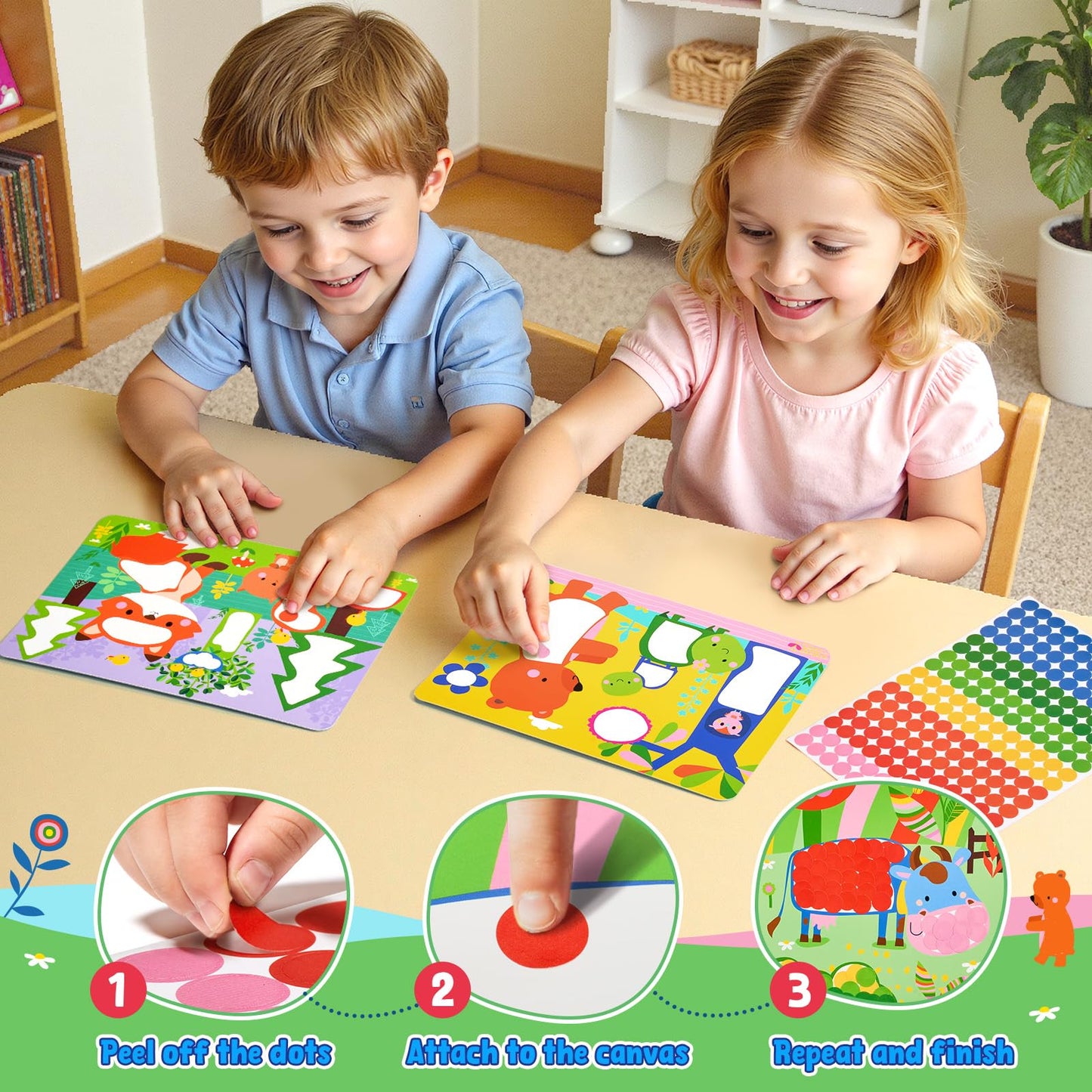 JoyCat 12 Pack Dot Art Craft Kits for Kids Party Favors, Mess-Free Dot Sticker Activity Set with 2400+ Stickers & Goodie Bags, Classroom Prizes, Treasure Box Toys, Goodie Bag Stuffers Ages 3-8
