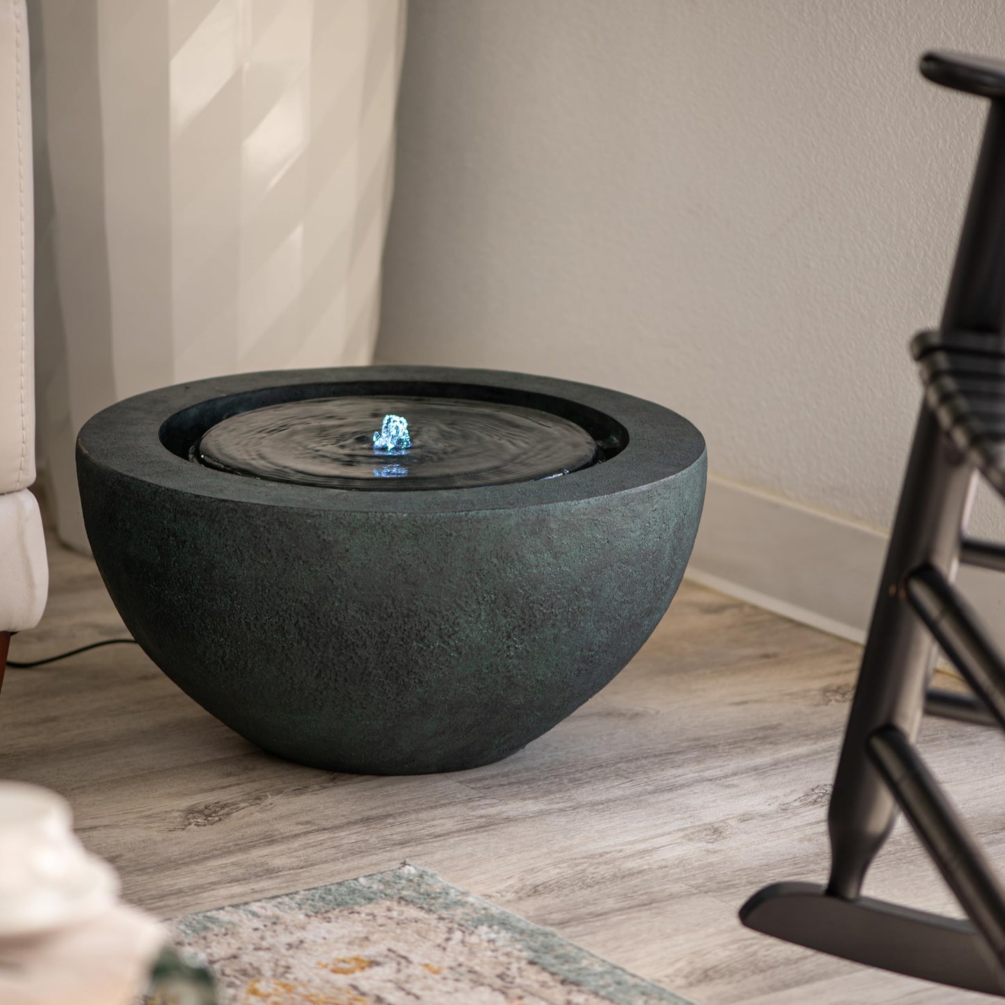 XBrand 19.8" W Round Sphere Water Fountain Indoor Outdoor with LED Light, Polyresin Bubbler Feature for Patio Garden Yard Home Décor, Dark Green