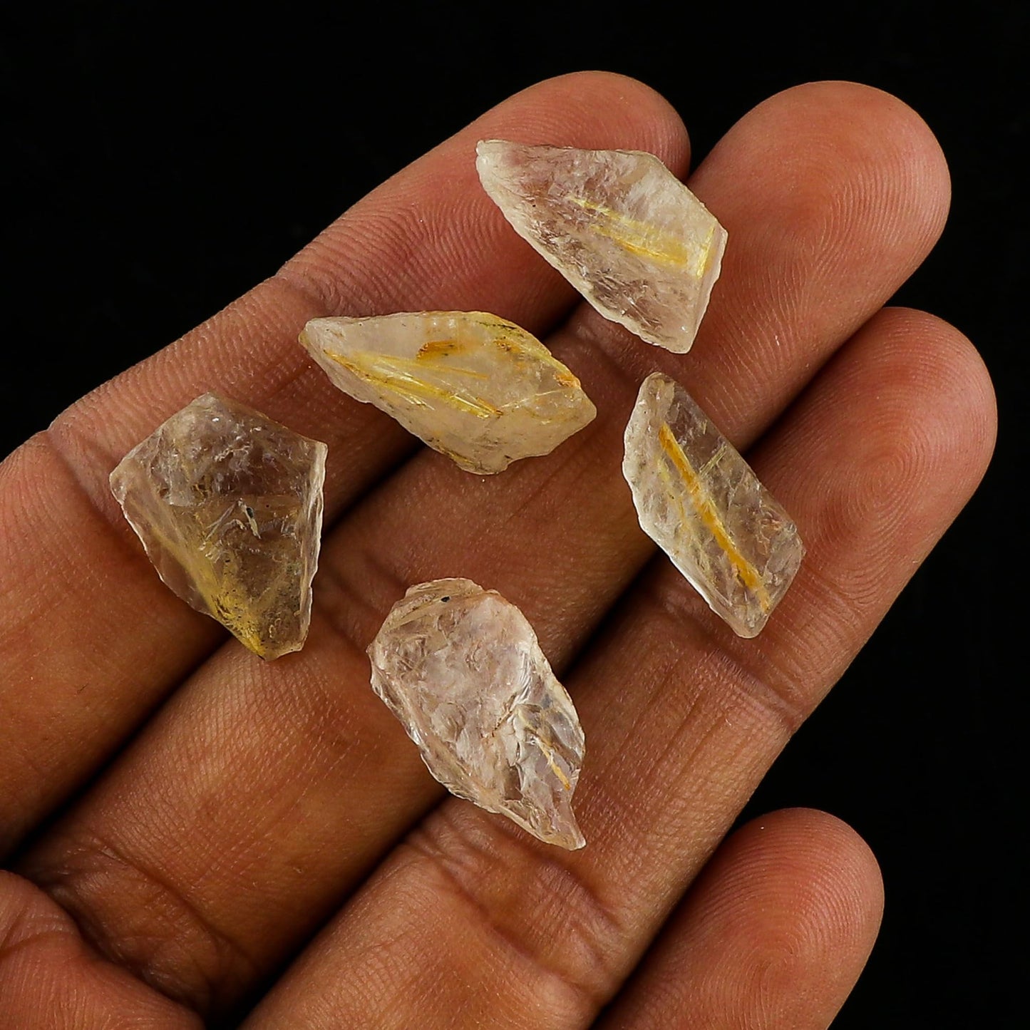 CRYSTALINES 5pcs AAA Grade Wholesale Natural Raw Golden Rutiled Quartz Gemstone, Untreated Rough Stone, Bulk Loose Supplies, DIY Jewelry Making, Healing Crystals, Birthstone, Gem Collection