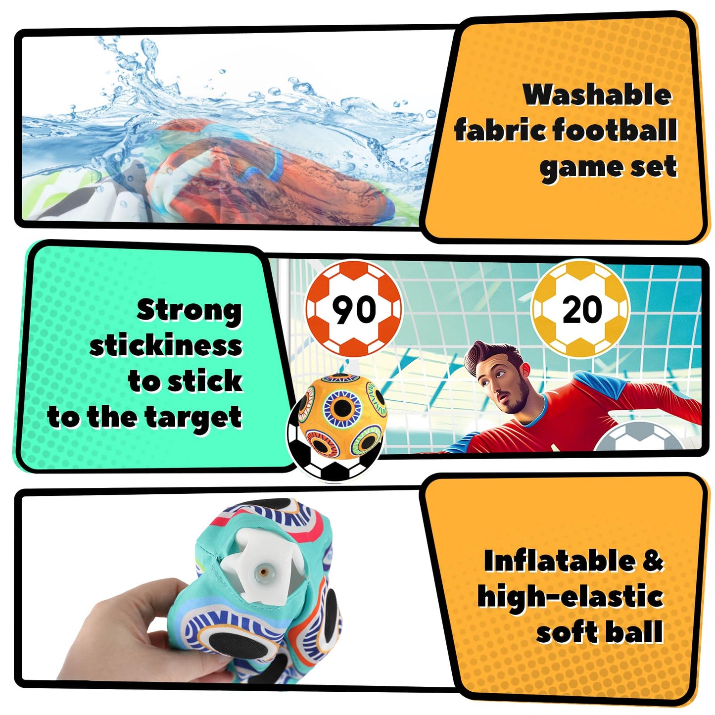 𝗫𝗔𝗪𝗔𝗖𝗔𝗛 Toy Soccer Ball Game Set for Kids ages 3-6, Indoor Outdoor Backyard Toss Soccer with 2 Sticky Balls & Foldable Fabric Goals, Football Sports Toy Gifts for 3 4 5 6 Years Old Boys Girls
