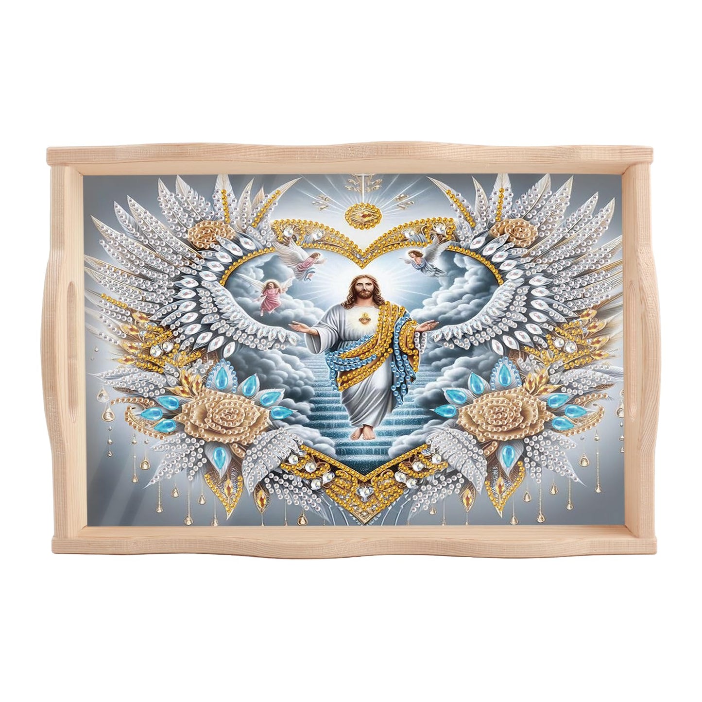JISHSHAY Diamond Art Serving Tray Diamond Painting Food Tray Gem Art Serving Platter Gem Painting Mosaic Kits for Adults DIY Kits for Adults Table Decor, with Handle 20×30cm/7.87×11.81in, Jesus